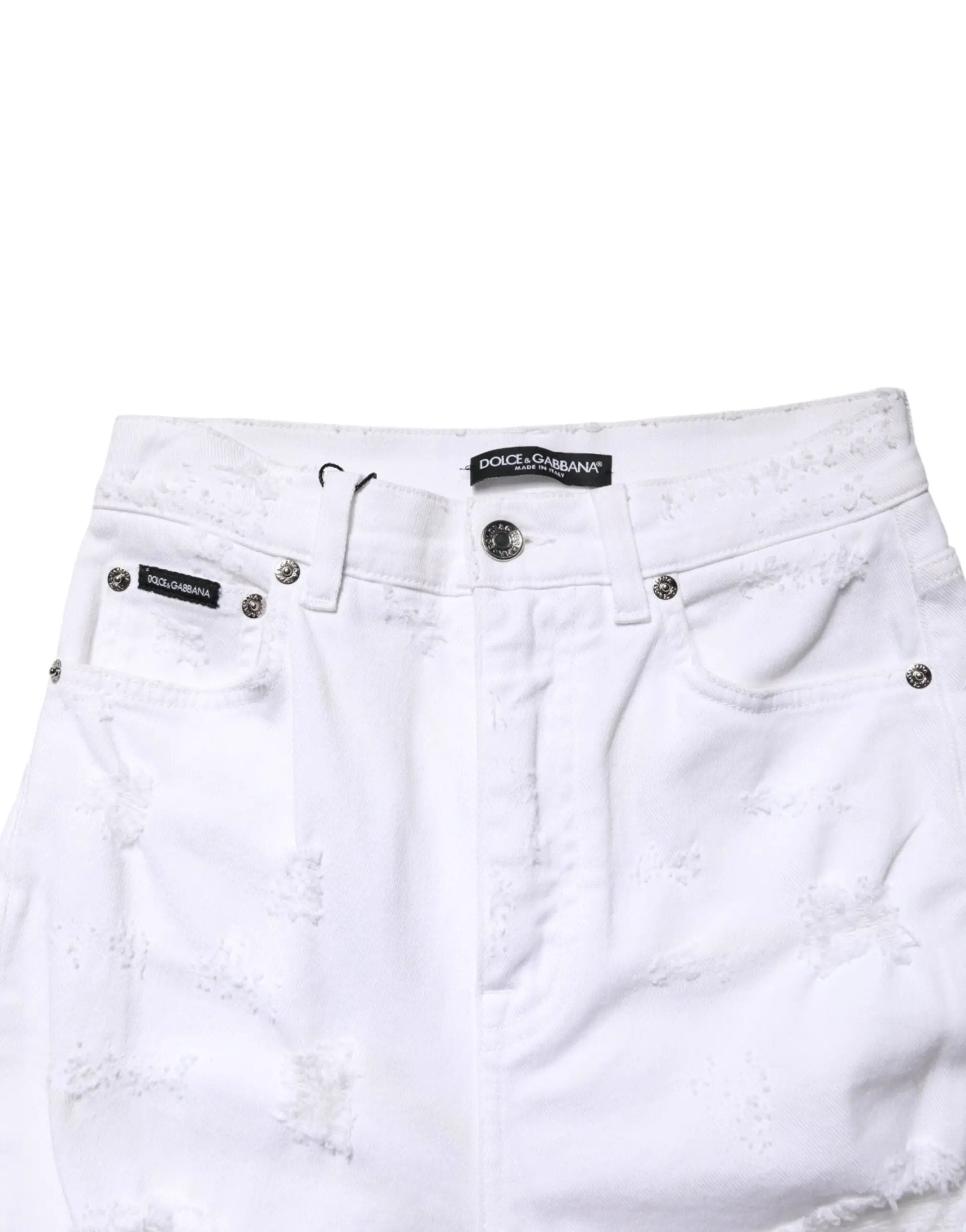 Jean en denim blanc délavé taille haute Dolce &amp; Gabbana
