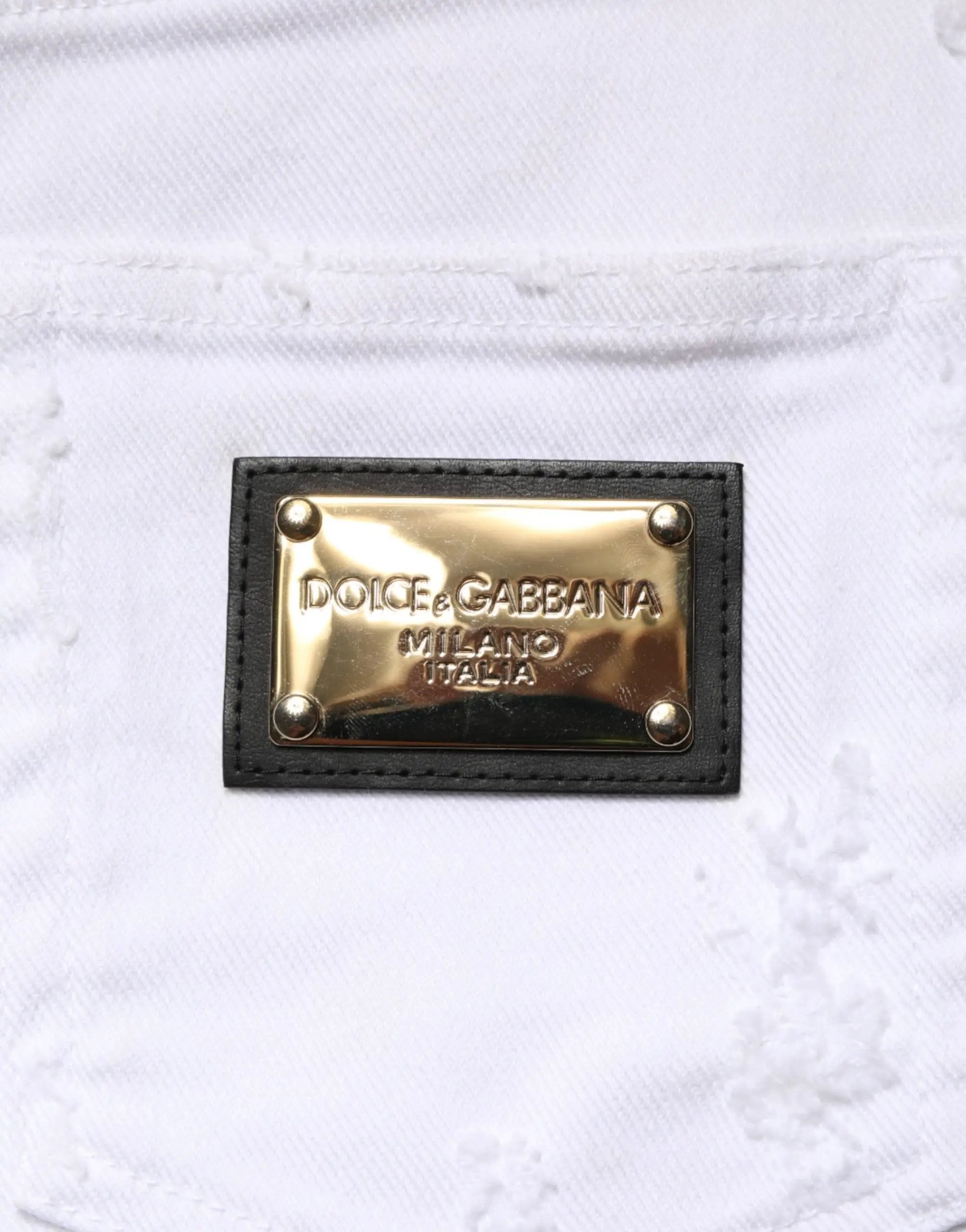 Jean en denim blanc délavé taille haute Dolce &amp; Gabbana