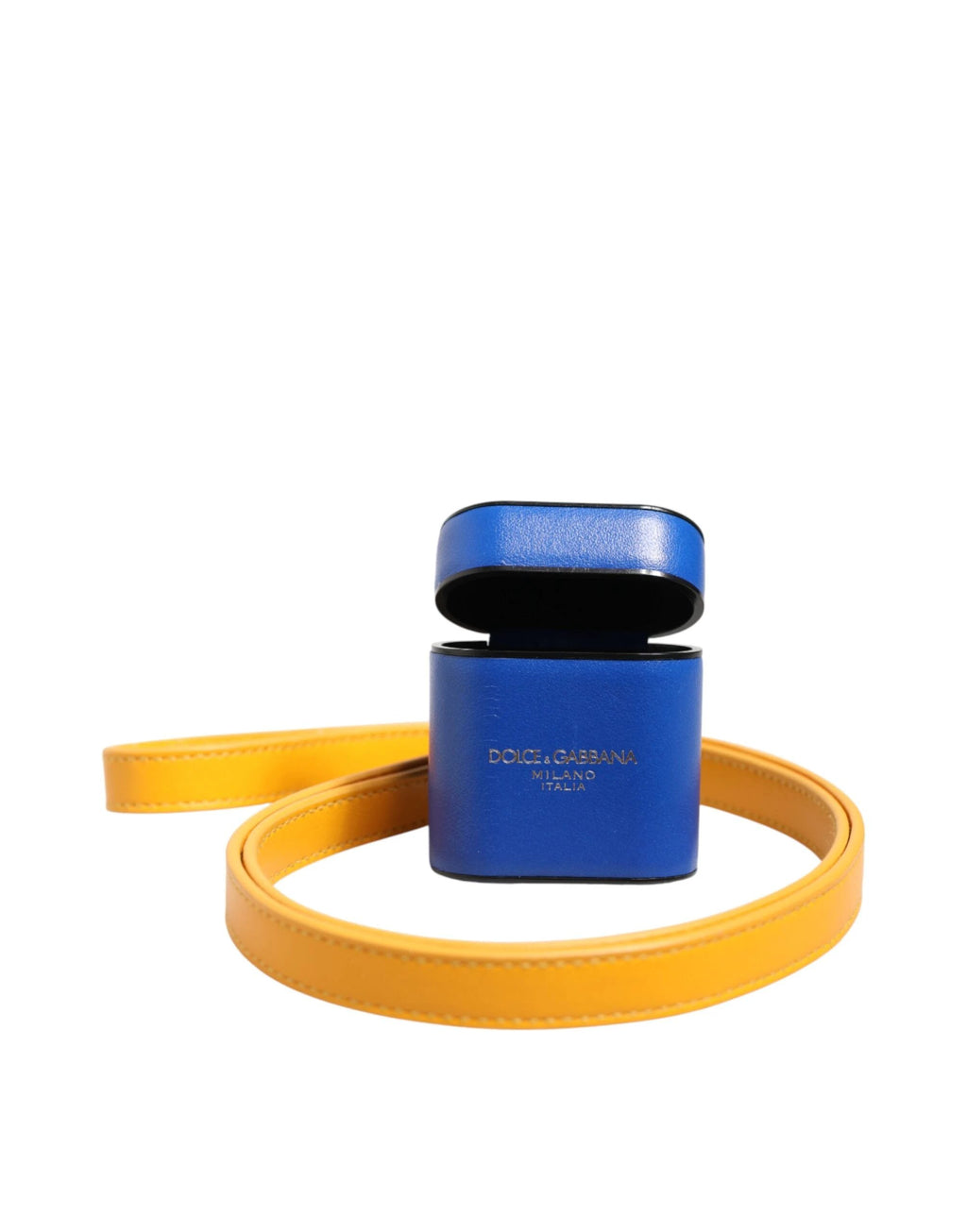 Dolce & Gabbana Blue Yellow Calfskin Leather Logo Strap Men Airpods Case by Dolce & Gabbana