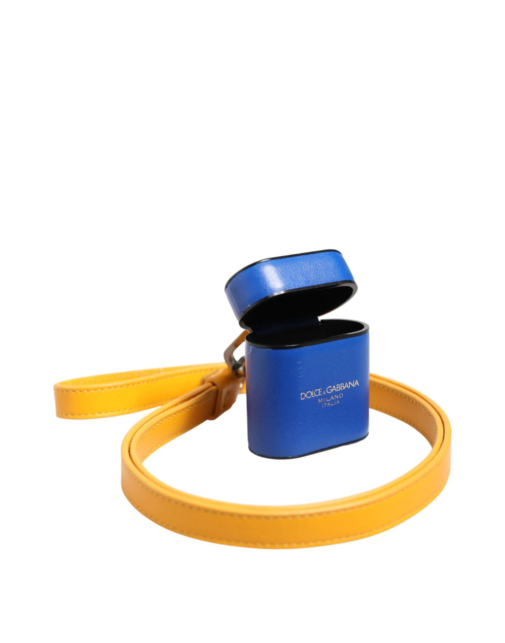 Dolce & Gabbana Blue Yellow Calfskin Leather Logo Strap Men Airpods Case by Dolce & Gabbana