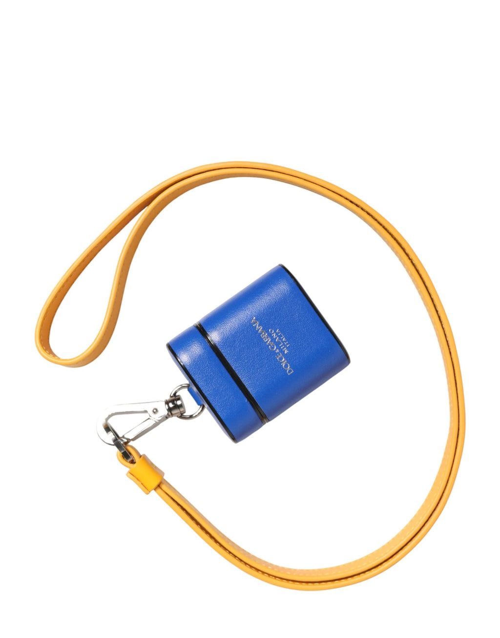 Dolce & Gabbana Blue Yellow Calfskin Leather Logo Strap Men Airpods Case by Dolce & Gabbana