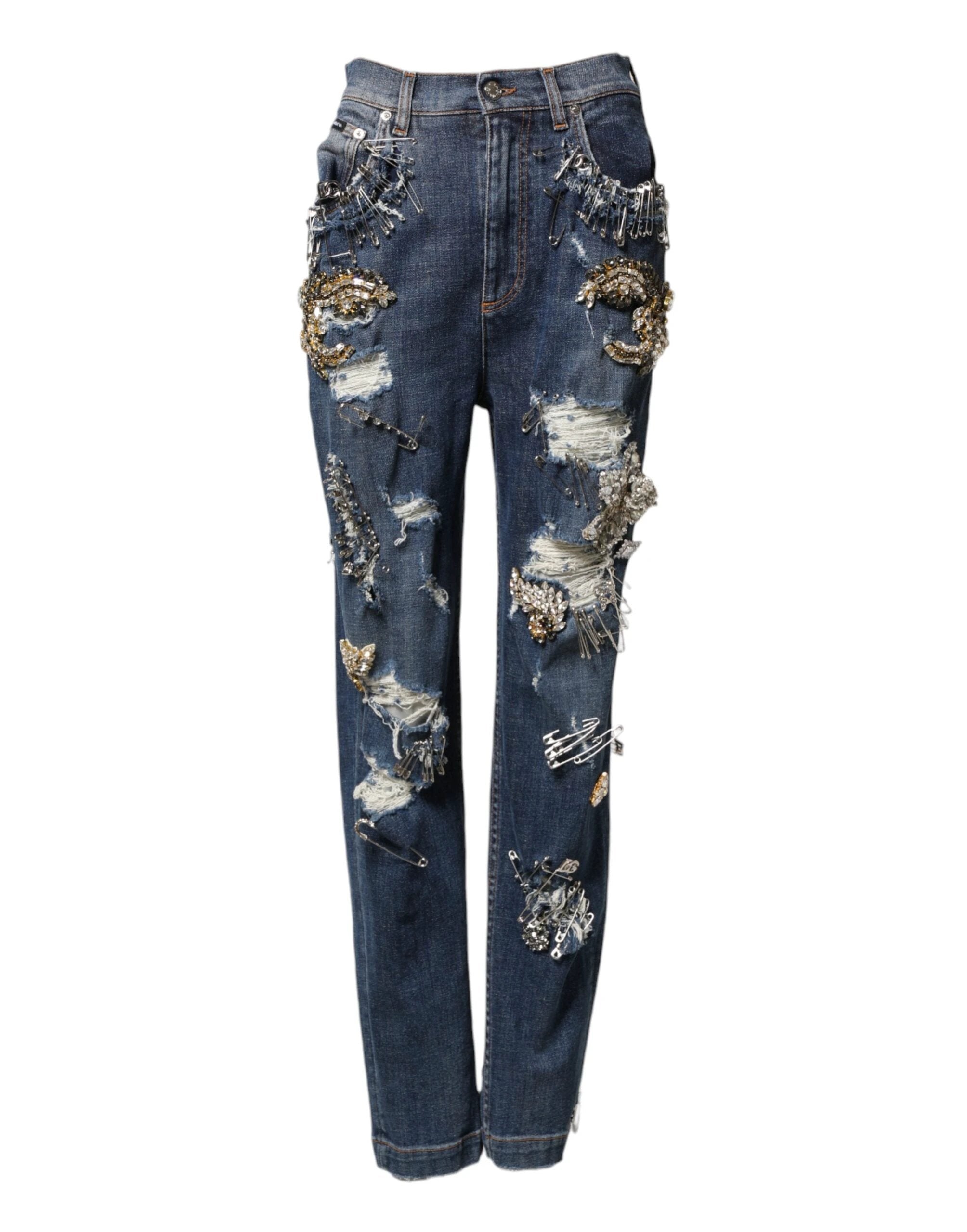Dolce & Gabbana Blue Cotton Rhinestone Embellish Denim Jeans by Dolce & Gabbana