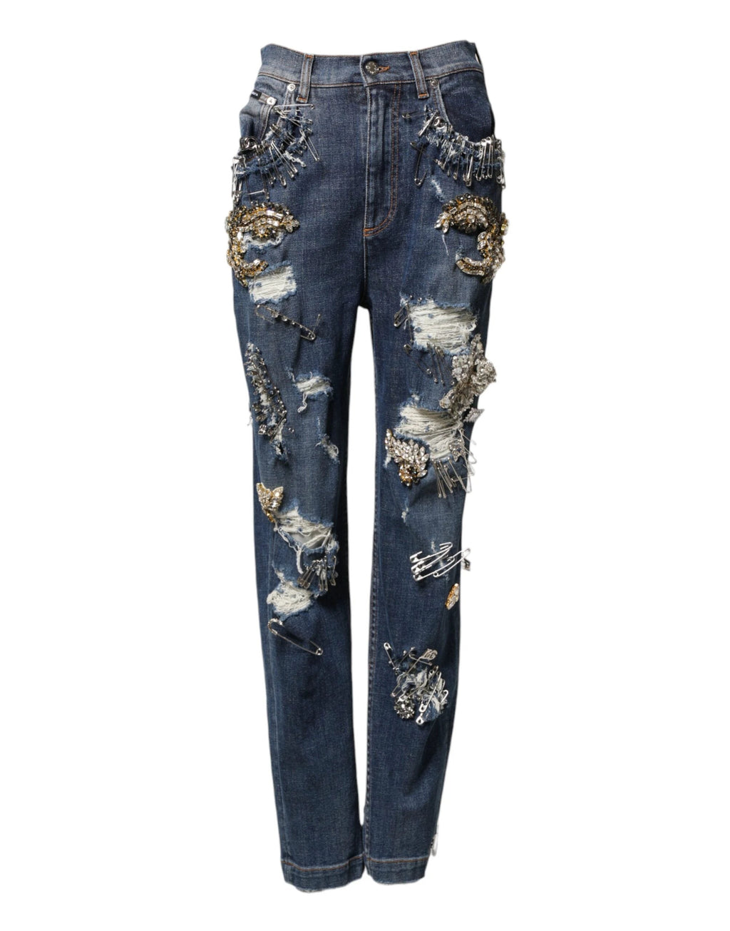 Dolce & Gabbana Blue Cotton Rhinestone Embellish Denim Jeans by Dolce & Gabbana