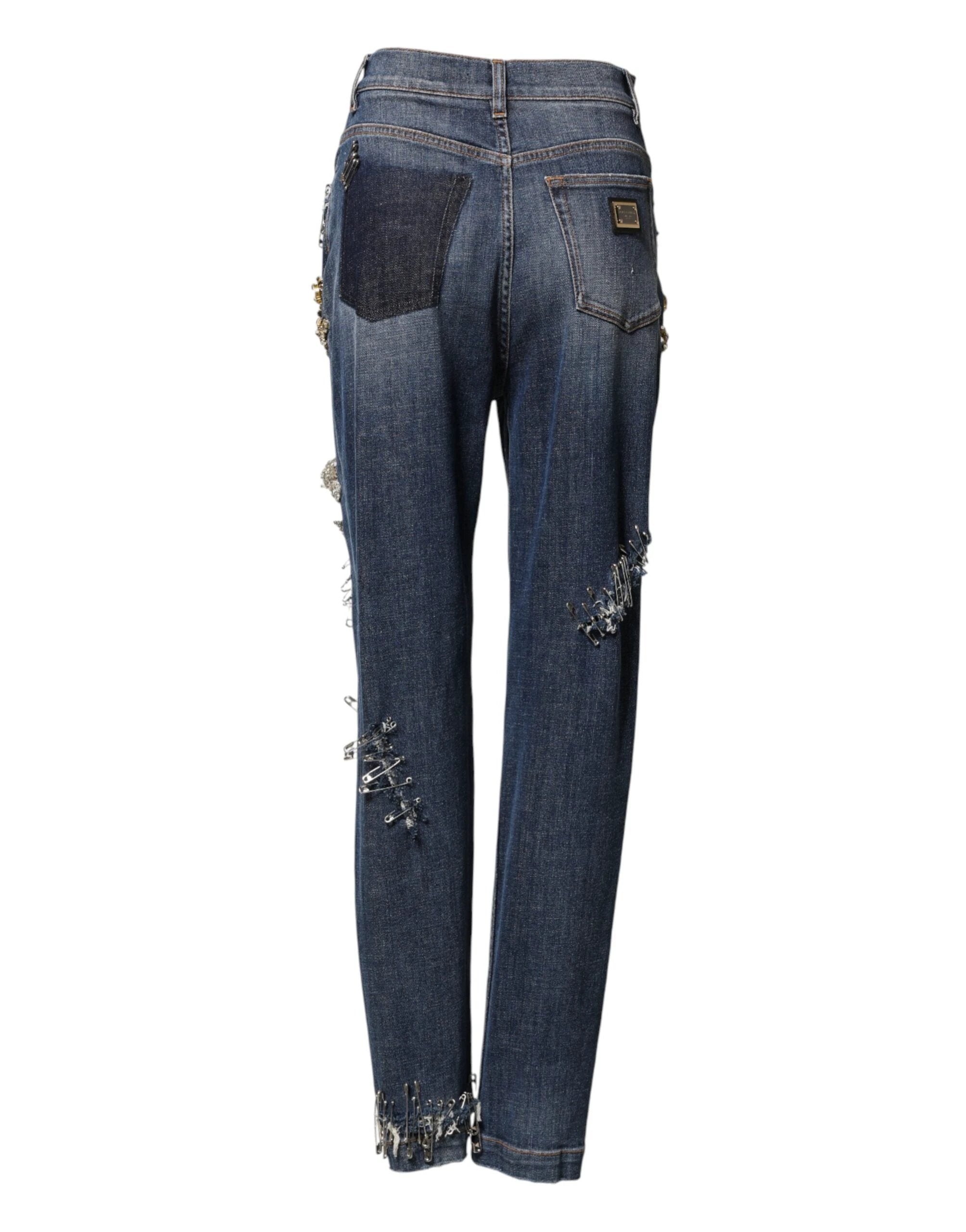 Dolce & Gabbana Blue Cotton Rhinestone Embellish Denim Jeans by Dolce & Gabbana