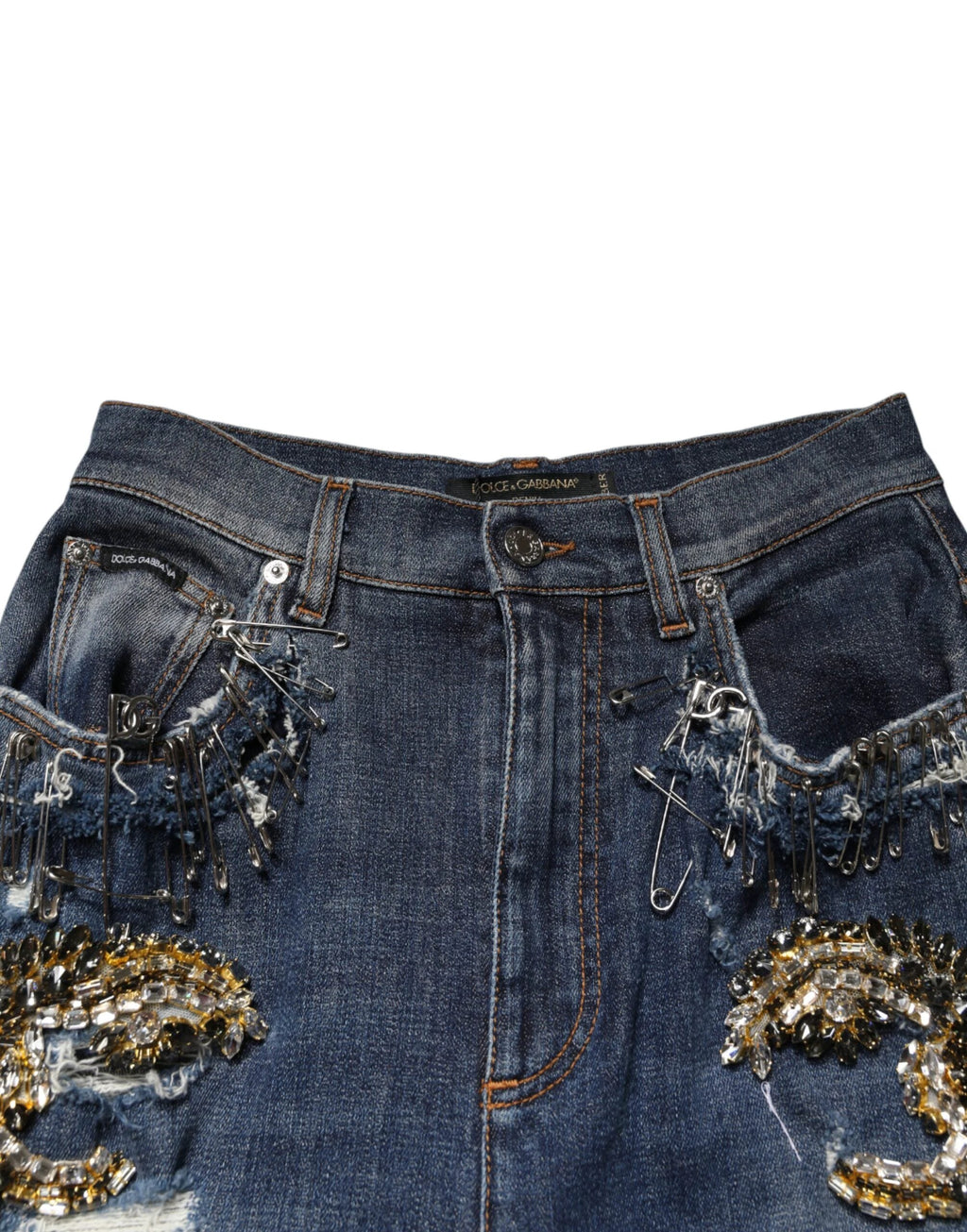 Dolce & Gabbana Blue Cotton Rhinestone Embellish Denim Jeans by Dolce & Gabbana