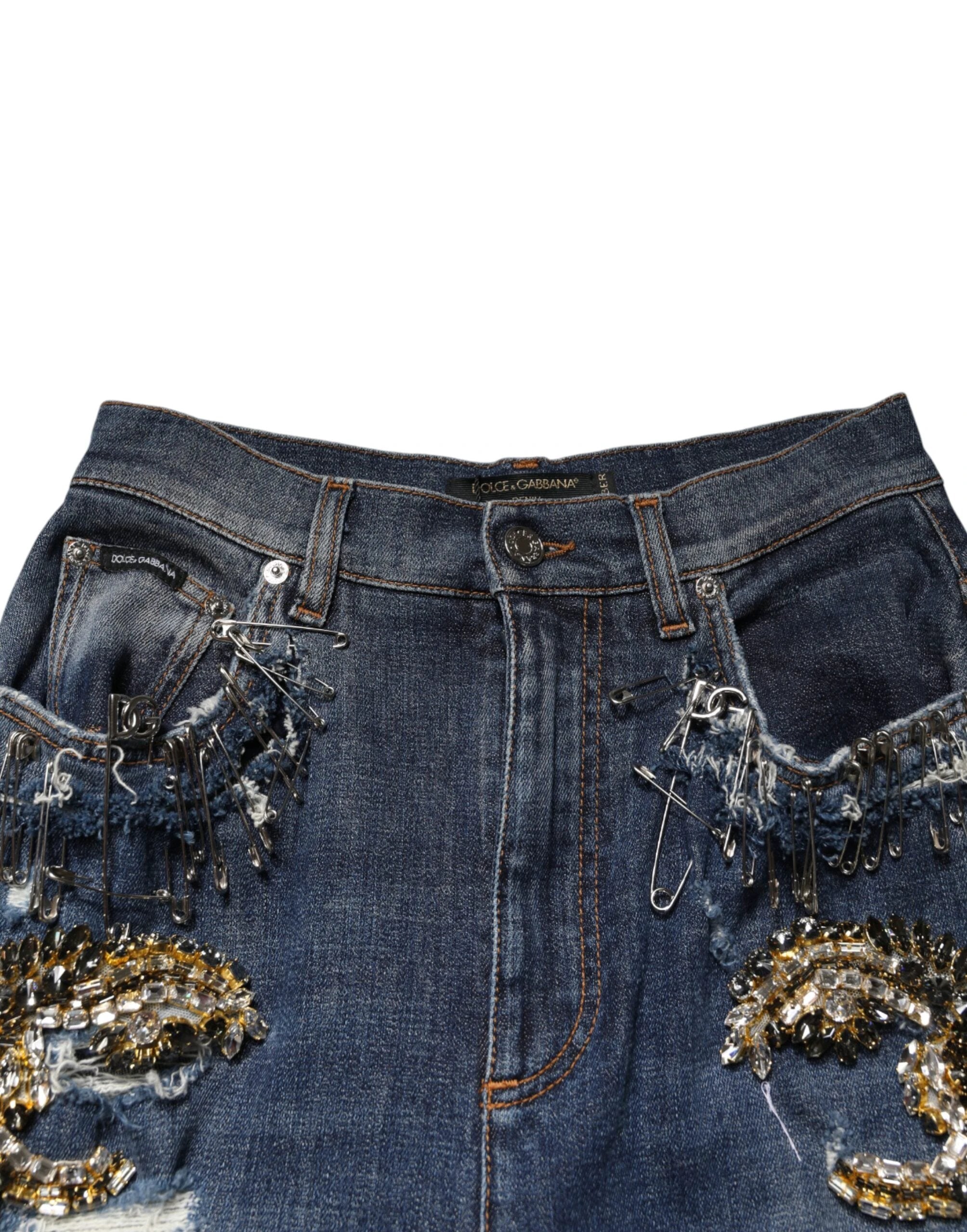 Dolce & Gabbana Blue Cotton Rhinestone Embellish Denim Jeans by Dolce & Gabbana