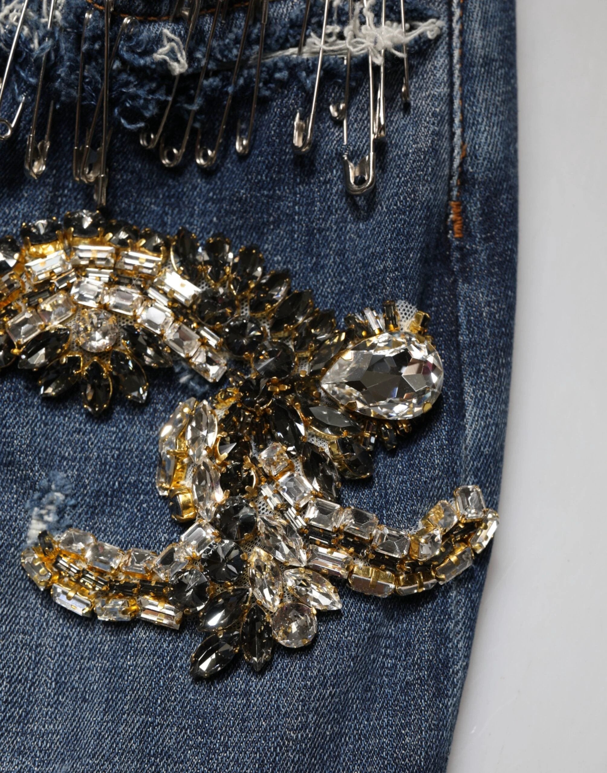 Dolce & Gabbana Blue Cotton Rhinestone Embellish Denim Jeans by Dolce & Gabbana
