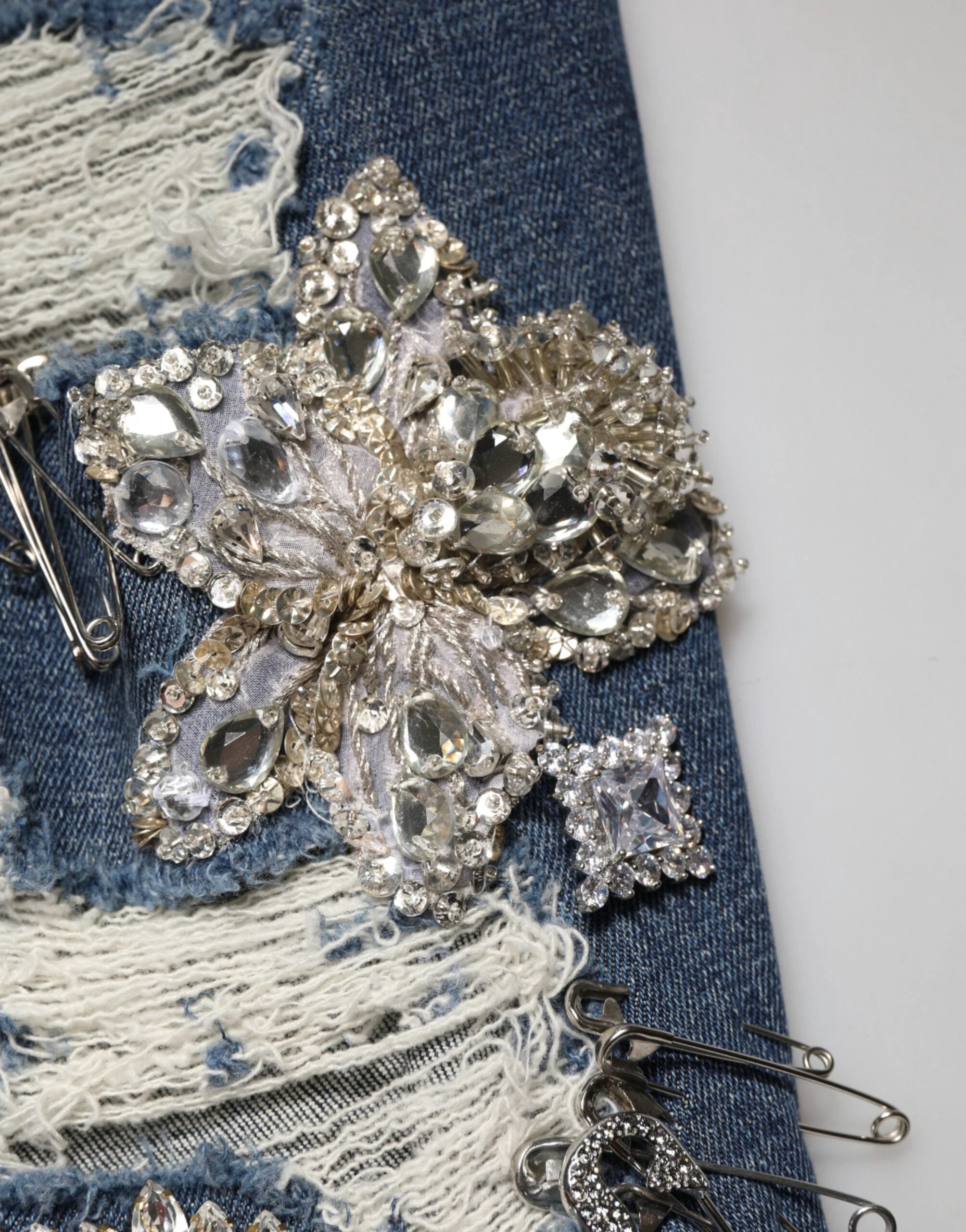 Dolce & Gabbana Blue Cotton Rhinestone Embellish Denim Jeans by Dolce & Gabbana