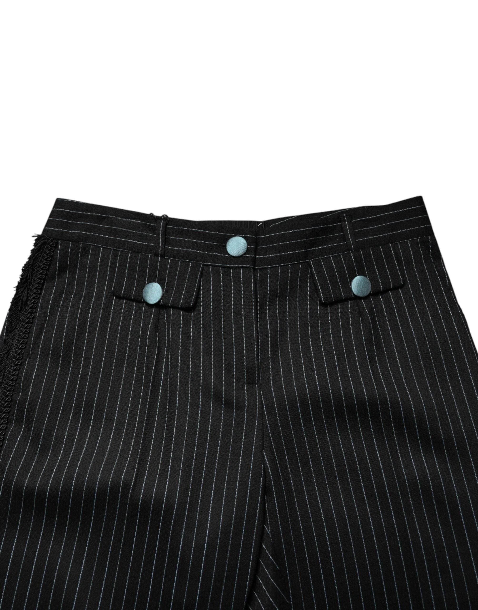 Dolce & Gabbana Black Wool Stripes Cropped Trouser Pants by Dolce & Gabbana