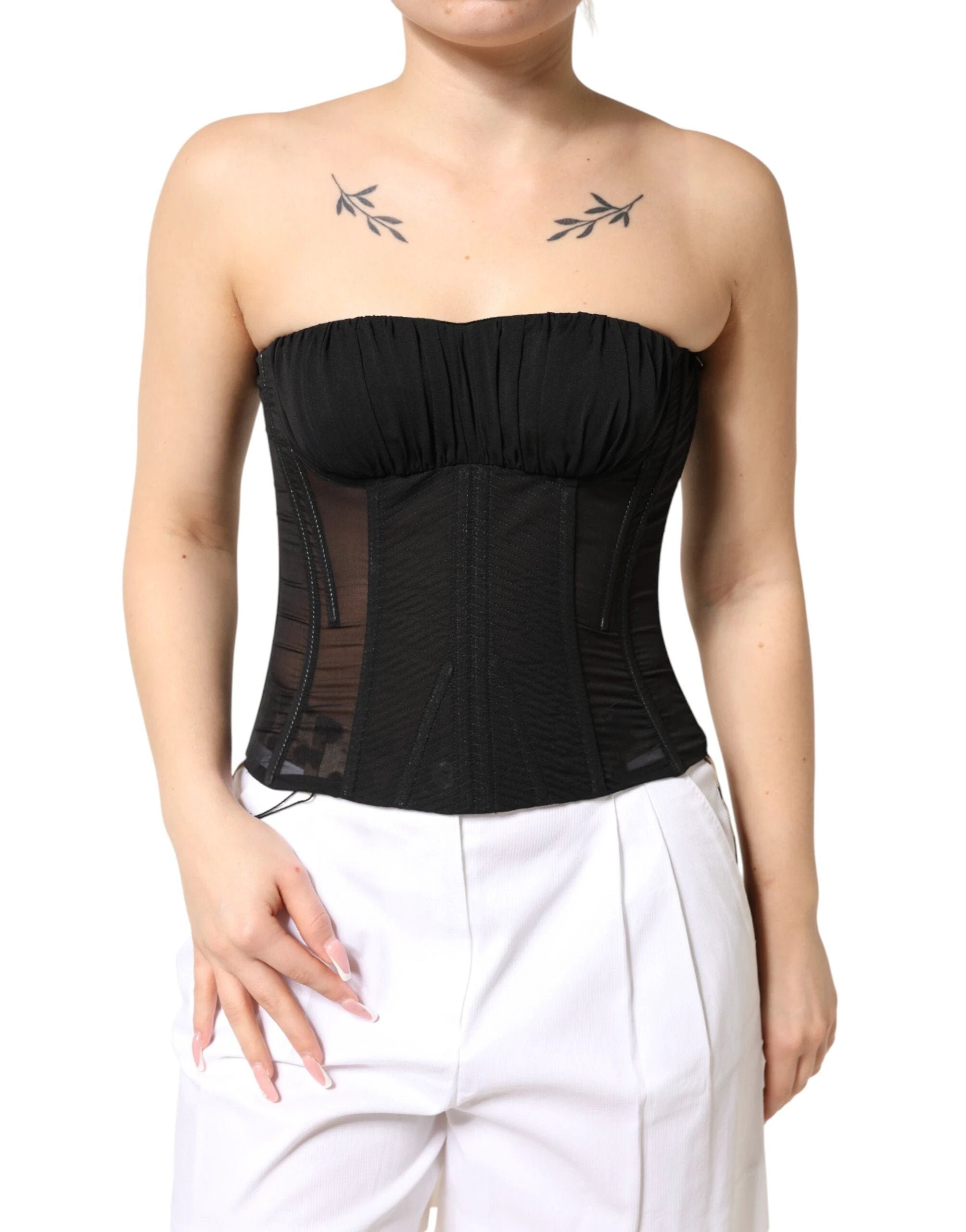 Dolce & Gabbana Black Silk Lace Bustier Corset Strapless Top by Dolce & Gabbana