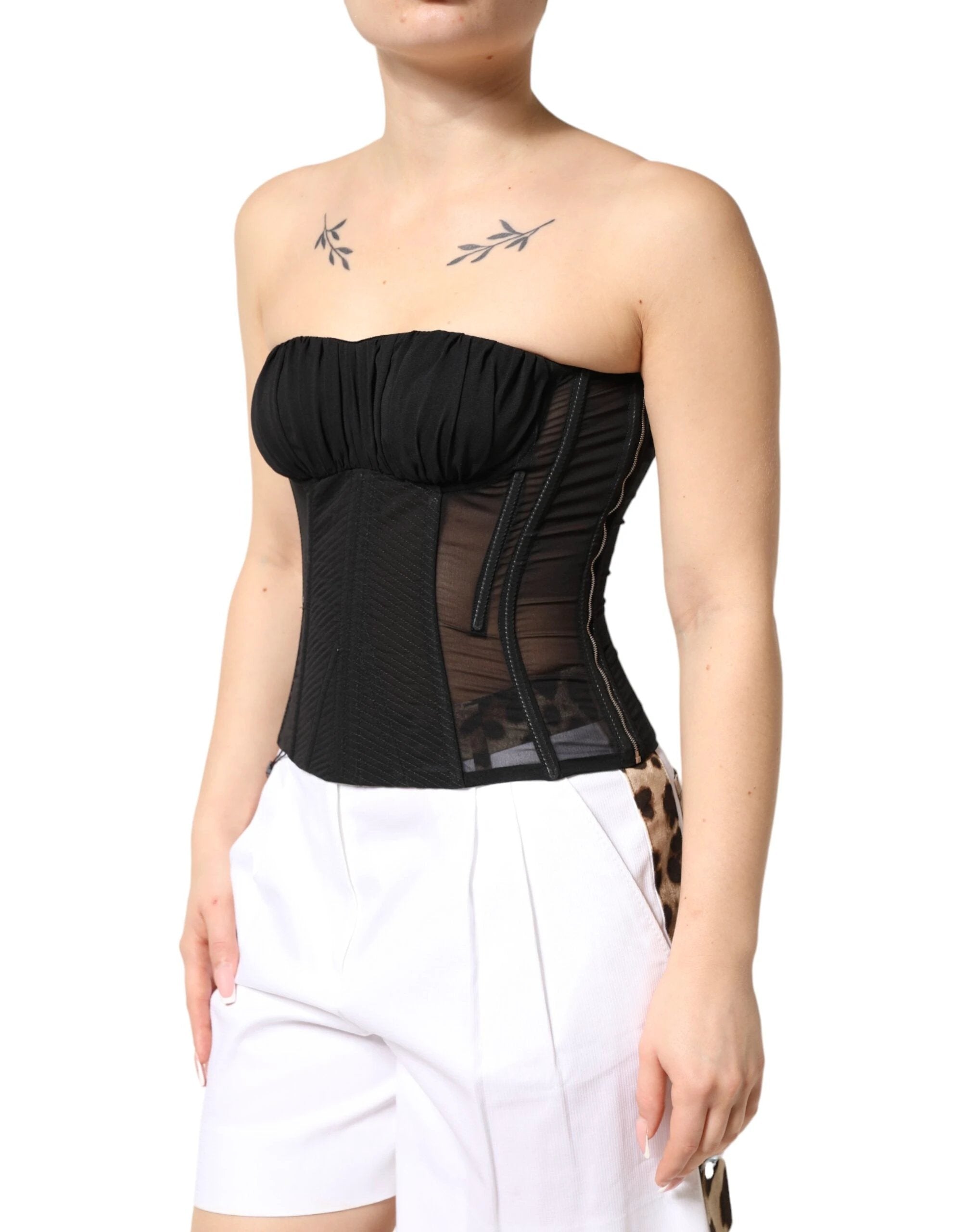Dolce & Gabbana Black Silk Lace Bustier Corset Strapless Top by Dolce & Gabbana