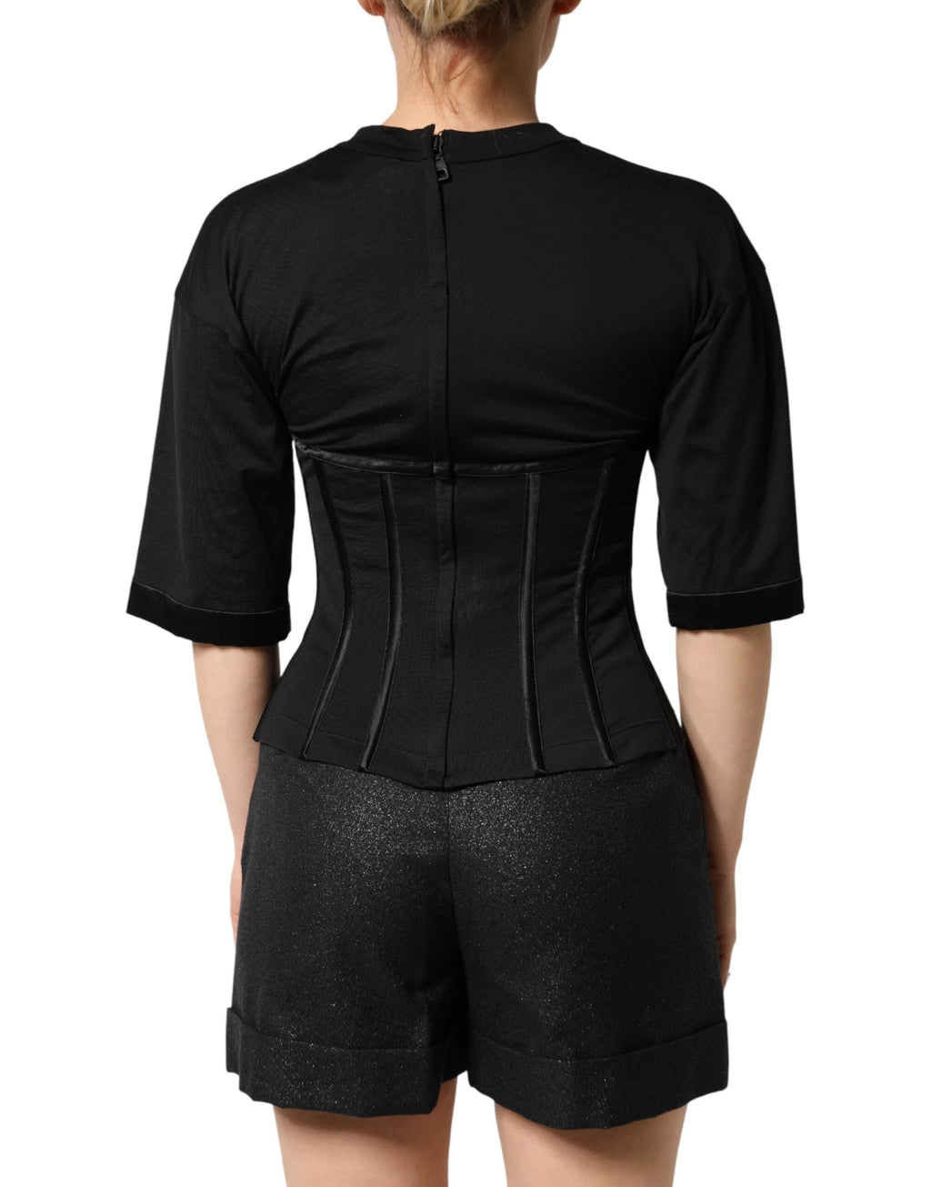 Dolce & Gabbana Black Cotton Bustier Corset Short Sleeves T-shirt by Dolce & Gabbana