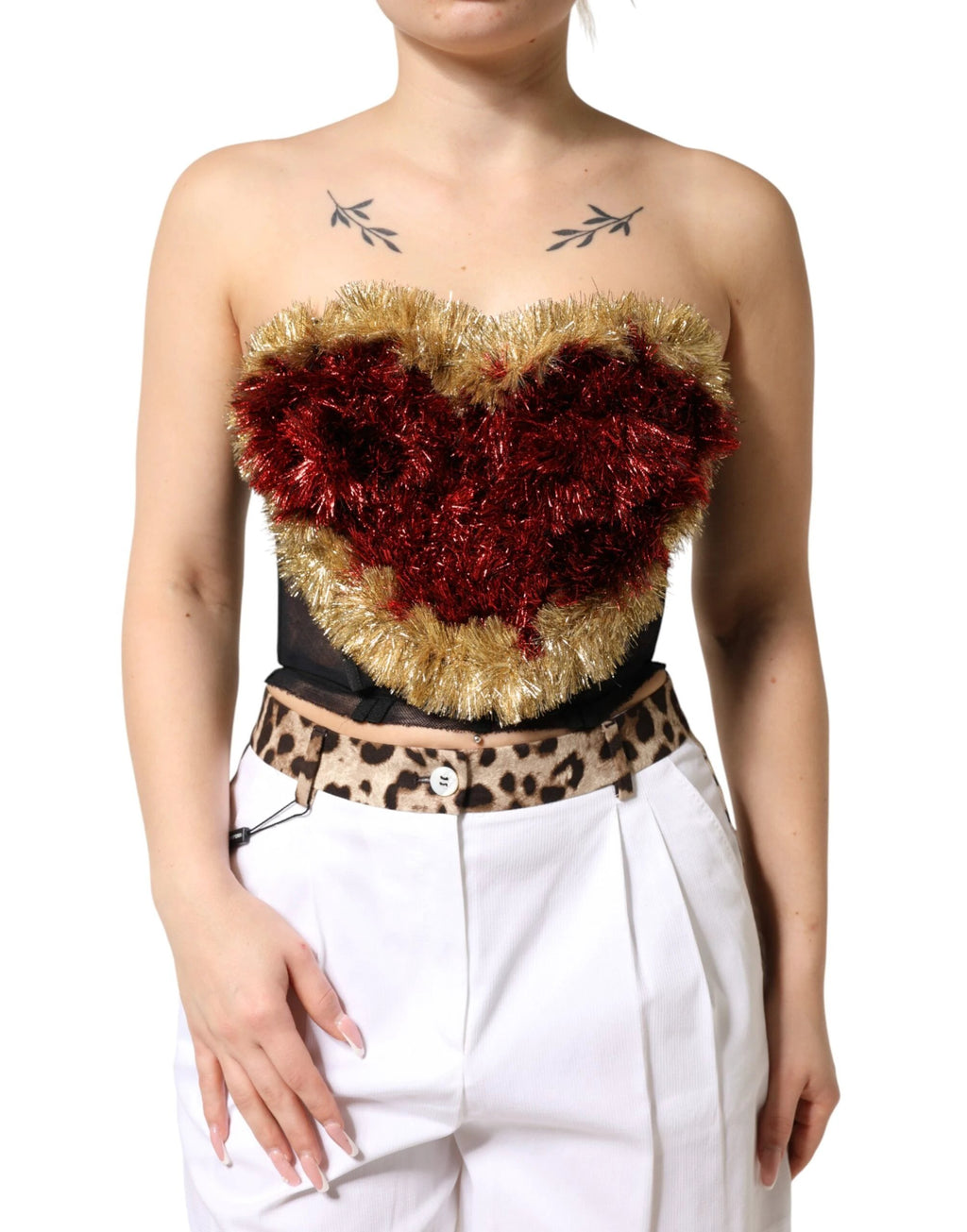Dolce & Gabbana Black Gold Heart Bustier Corset Tinsel Top by Dolce & Gabbana
