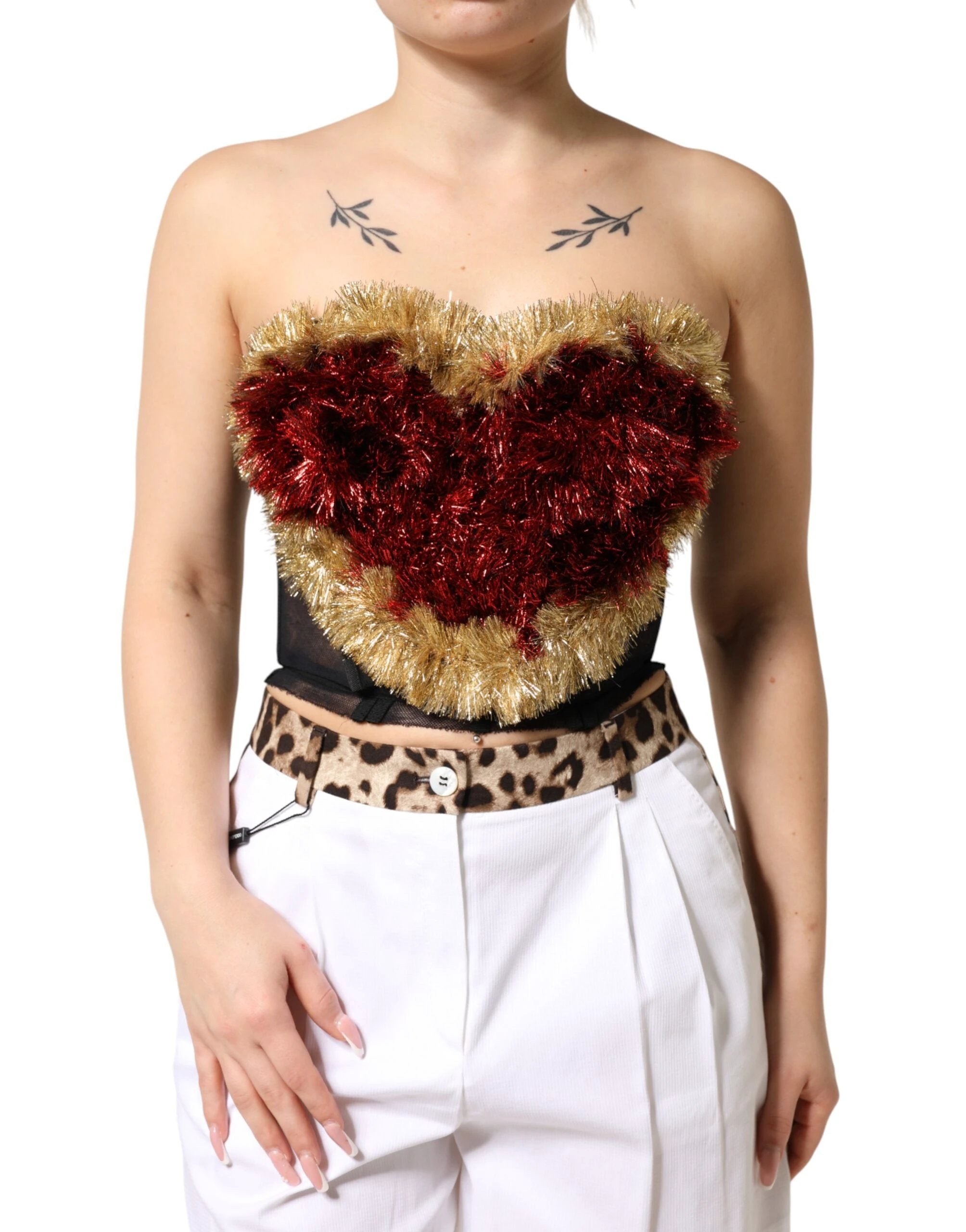 Dolce & Gabbana Black Gold Heart Bustier Corset Tinsel Top by Dolce & Gabbana