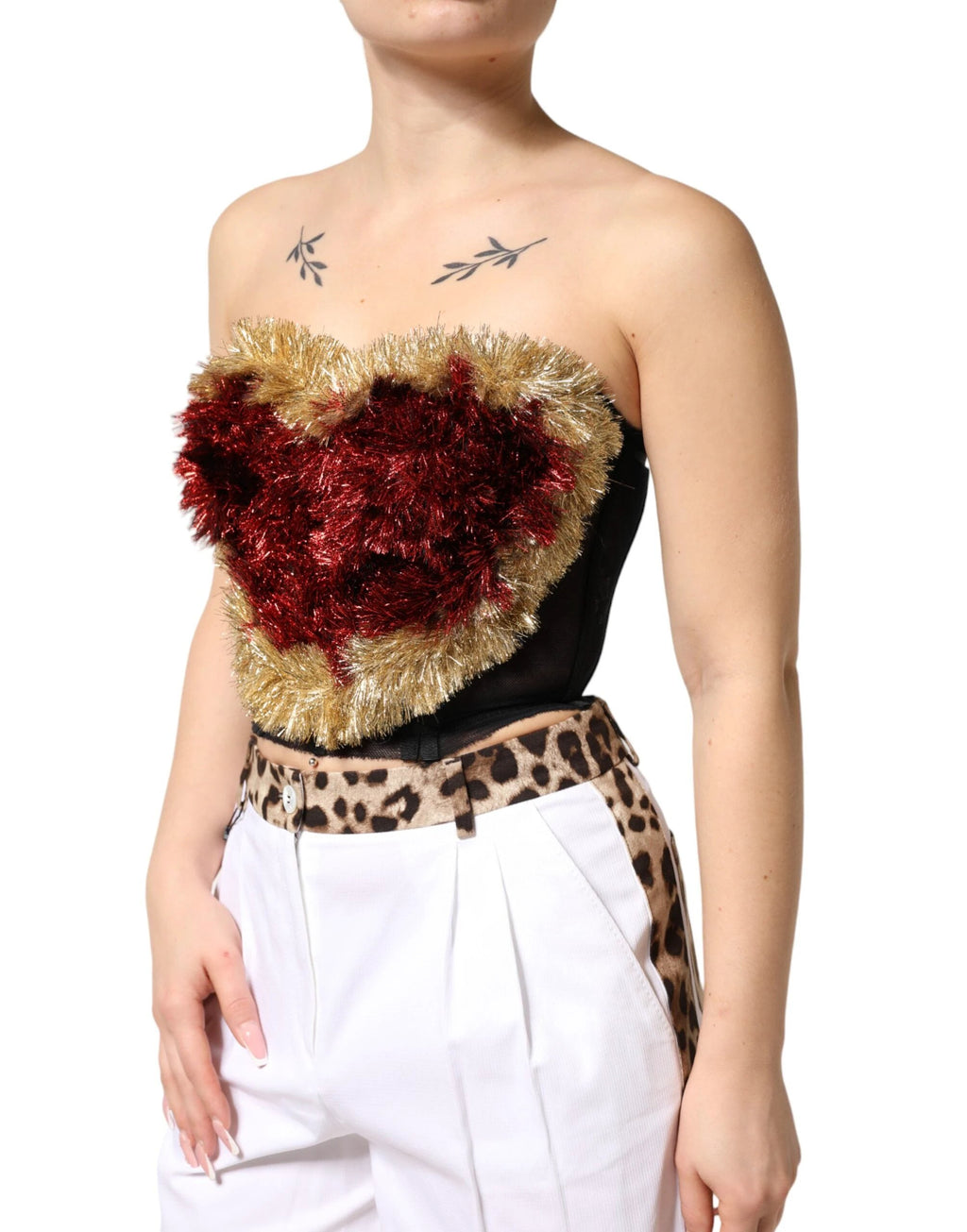 Dolce & Gabbana Black Gold Heart Bustier Corset Tinsel Top by Dolce & Gabbana