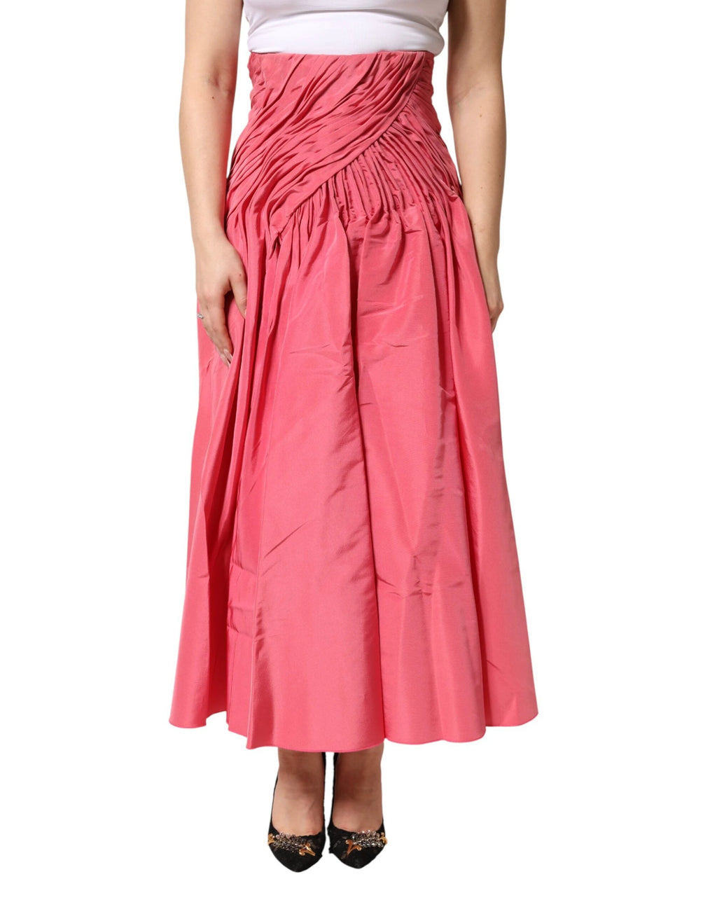 Dolce & Gabbana Pink Silk Pleated High Waist Midi Skirt by Dolce & Gabbana