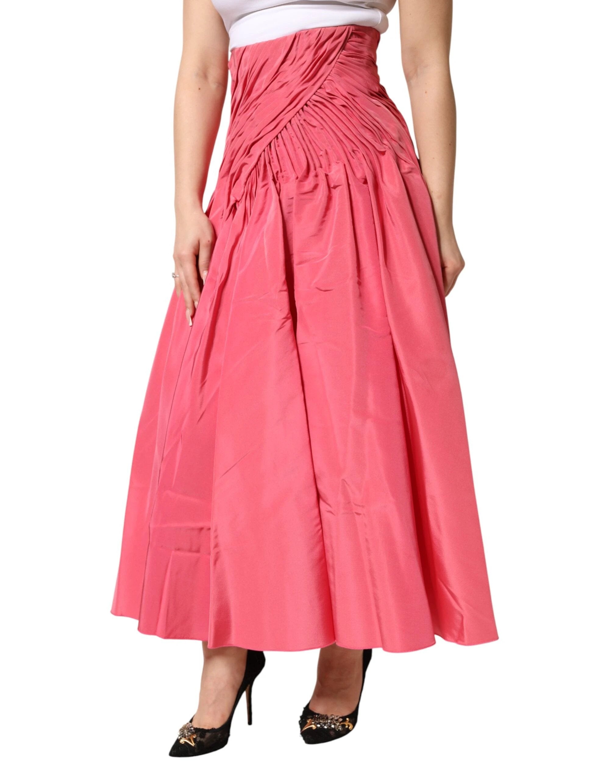 Dolce & Gabbana Pink Silk Pleated High Waist Midi Skirt by Dolce & Gabbana
