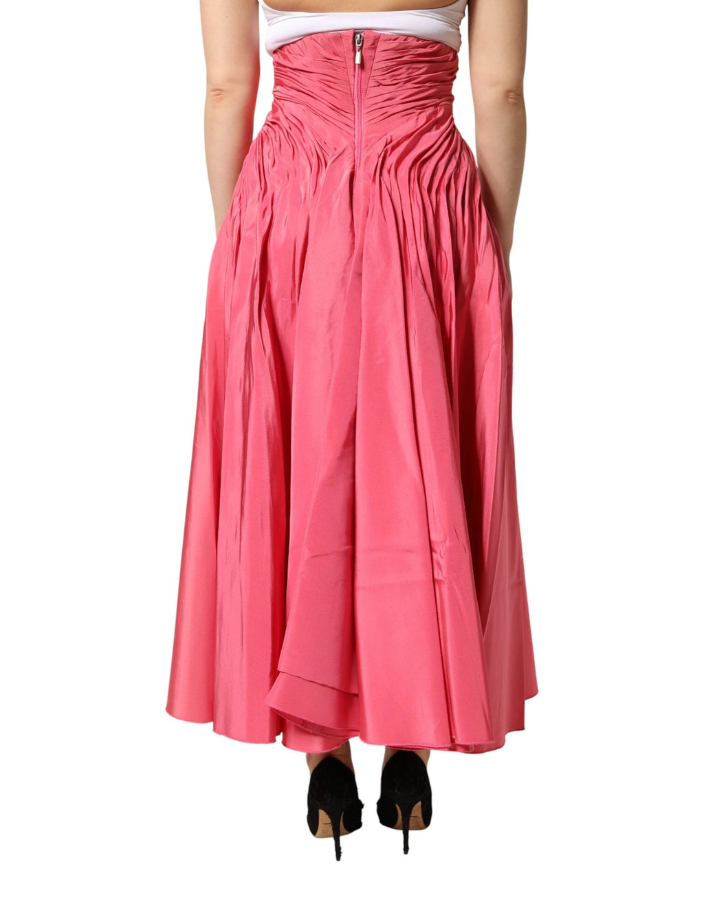 Dolce & Gabbana Pink Silk Pleated High Waist Midi Skirt by Dolce & Gabbana