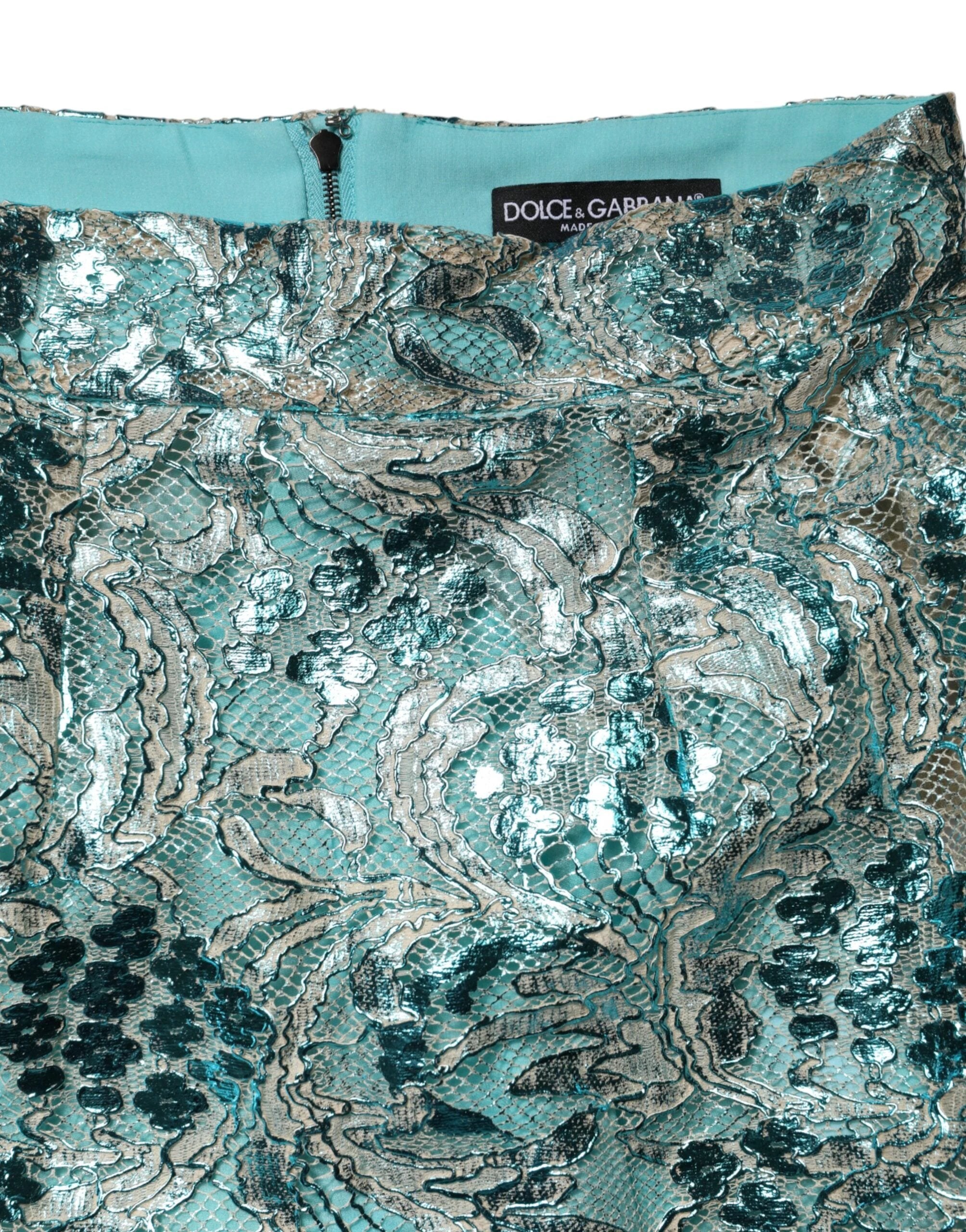 Dolce & Gabbana Blue Floral Brocade High Waist Mini Skirt by Dolce & Gabbana