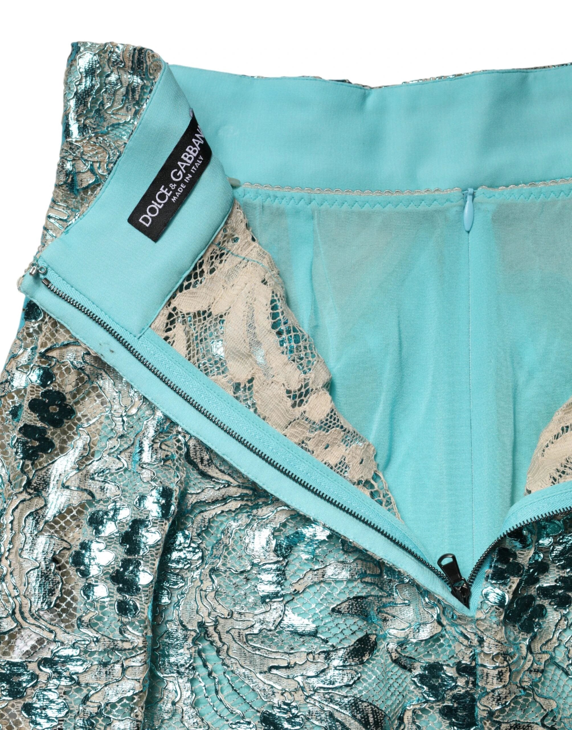 Dolce & Gabbana Blue Floral Brocade High Waist Mini Skirt by Dolce & Gabbana
