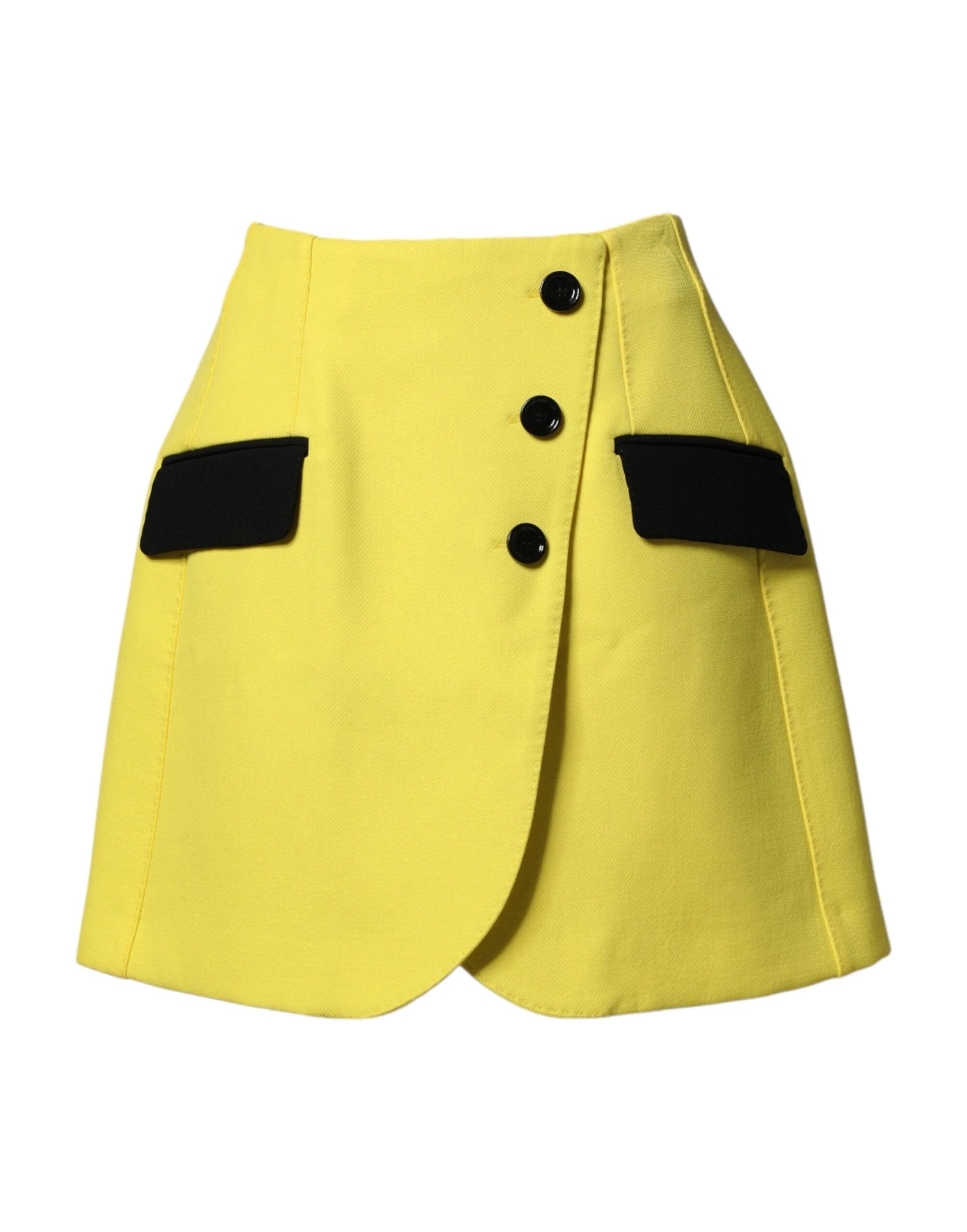 Dolce & Gabbana Yellow Wool Buttoned High Waist Mini Skirt by Dolce & Gabbana
