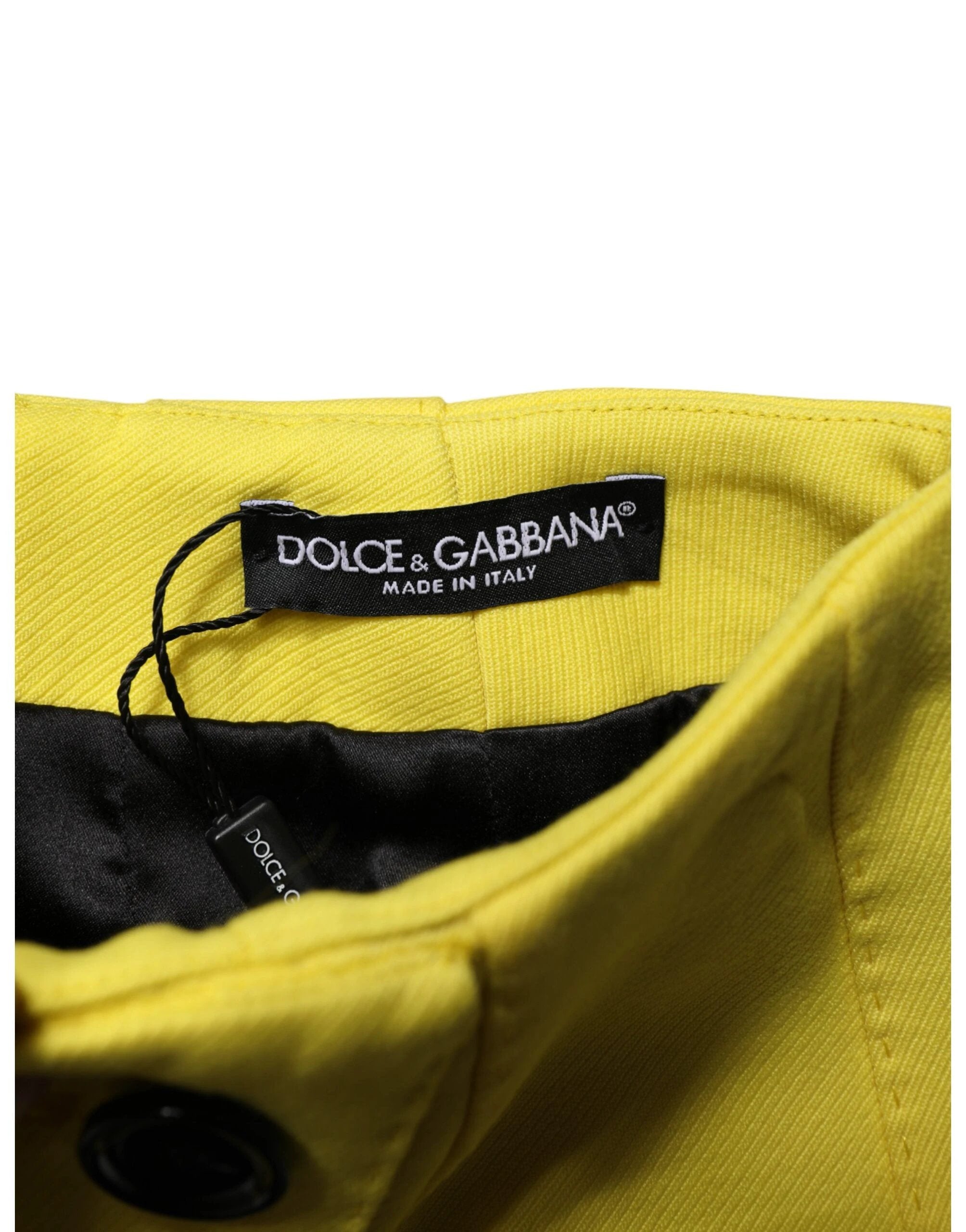 Dolce & Gabbana Yellow Wool Buttoned High Waist Mini Skirt by Dolce & Gabbana
