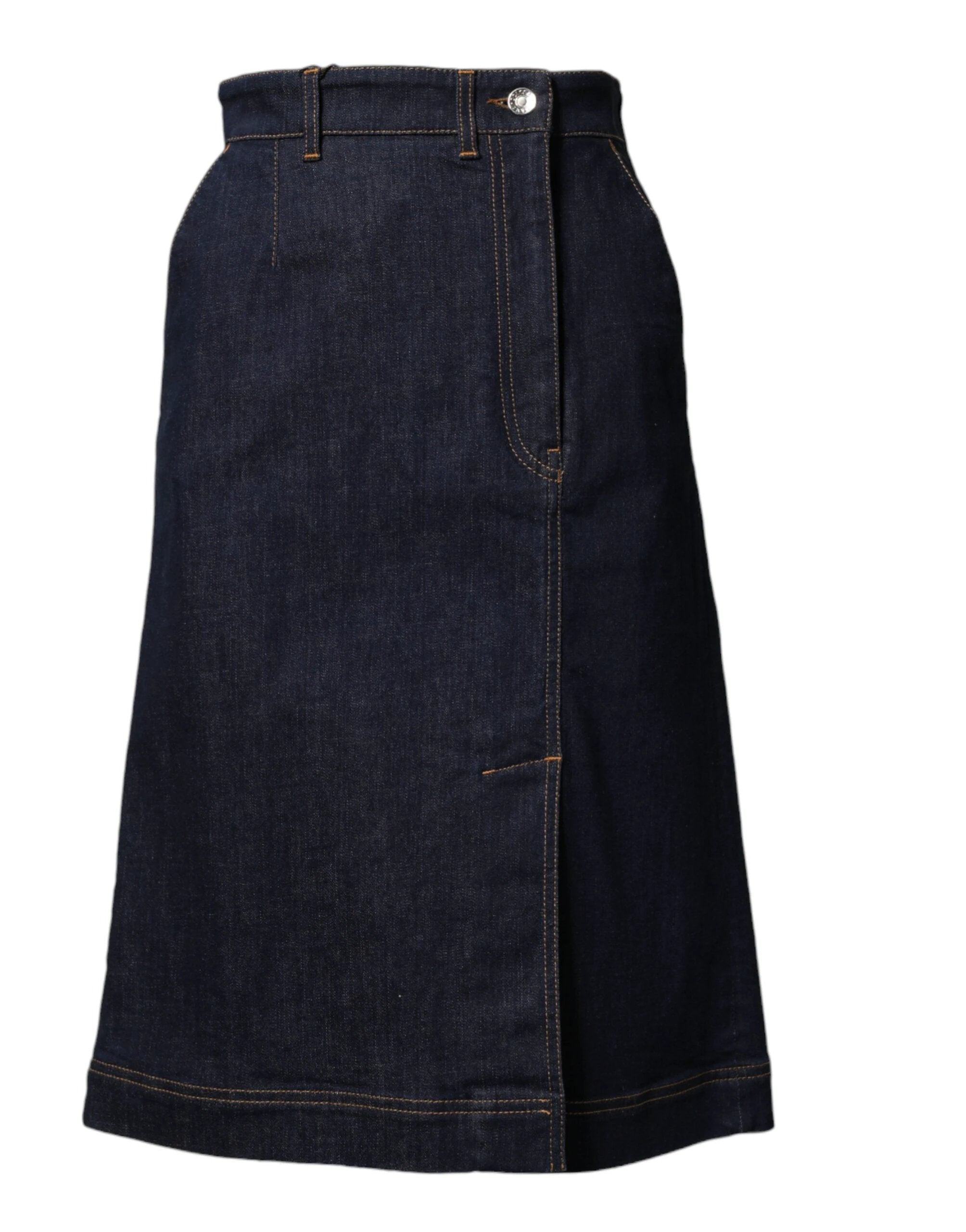 Dolce & Gabbana Dark Blue Cotton A-line Denim Midi Skirt by Dolce & Gabbana