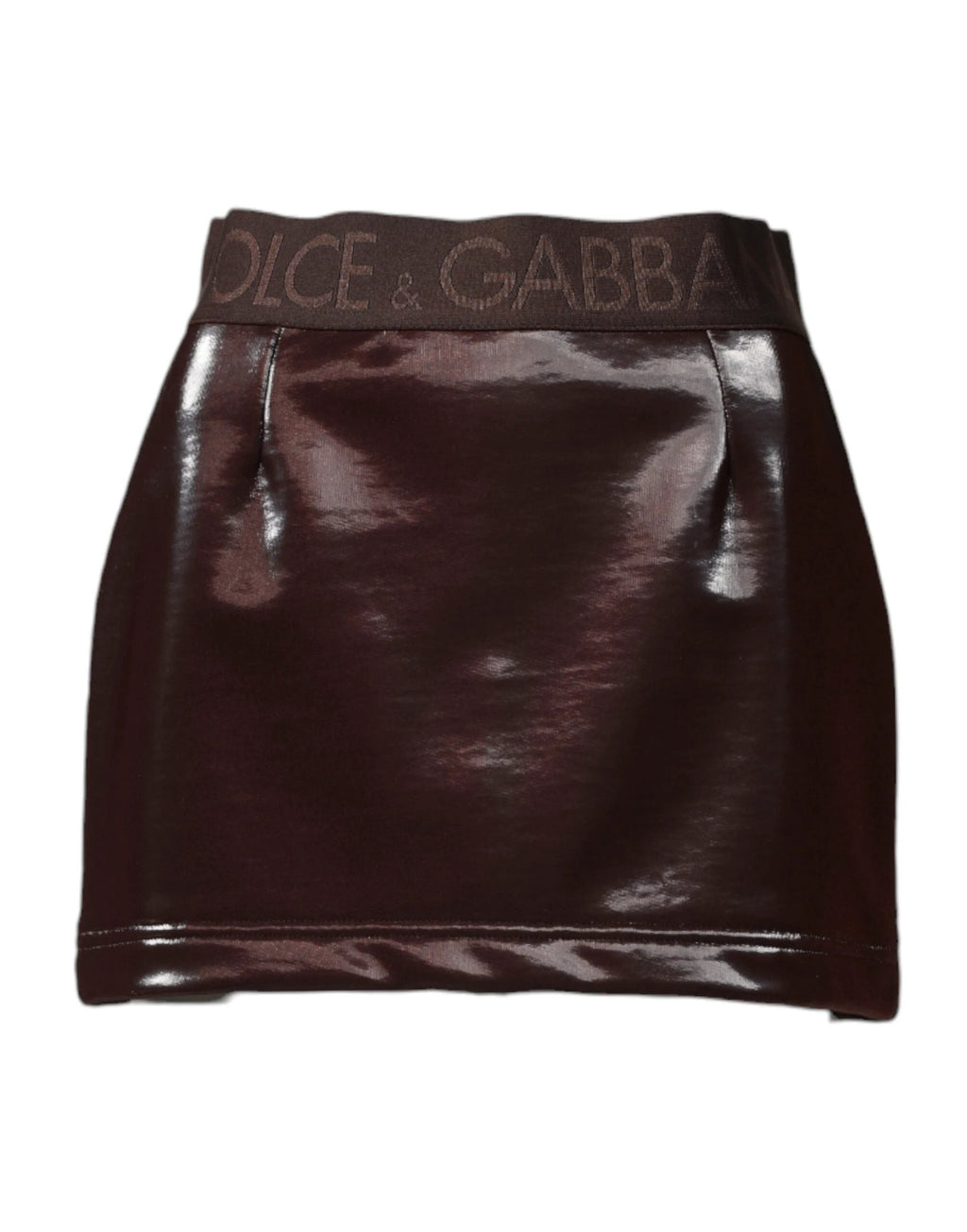 Dolce & Gabbana Dark Brown Cotton Fitted High Waist Mini Skirt by Dolce & Gabbana
