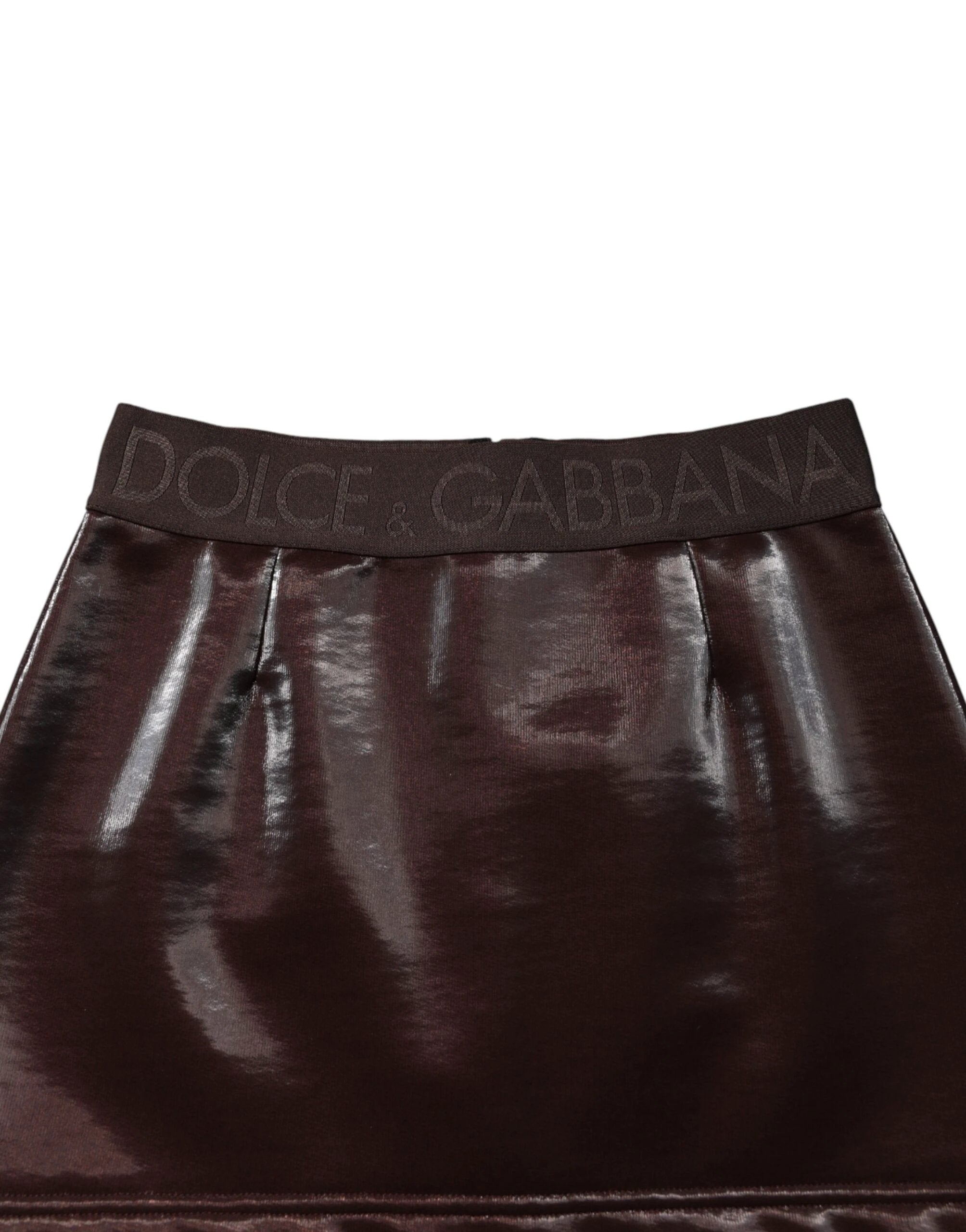 Dolce & Gabbana Dark Brown Cotton Fitted High Waist Mini Skirt by Dolce & Gabbana