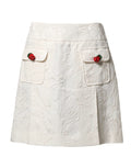 Dolce & Gabbana White Floral Brocade High Waist Mini Skirt by Dolce & Gabbana