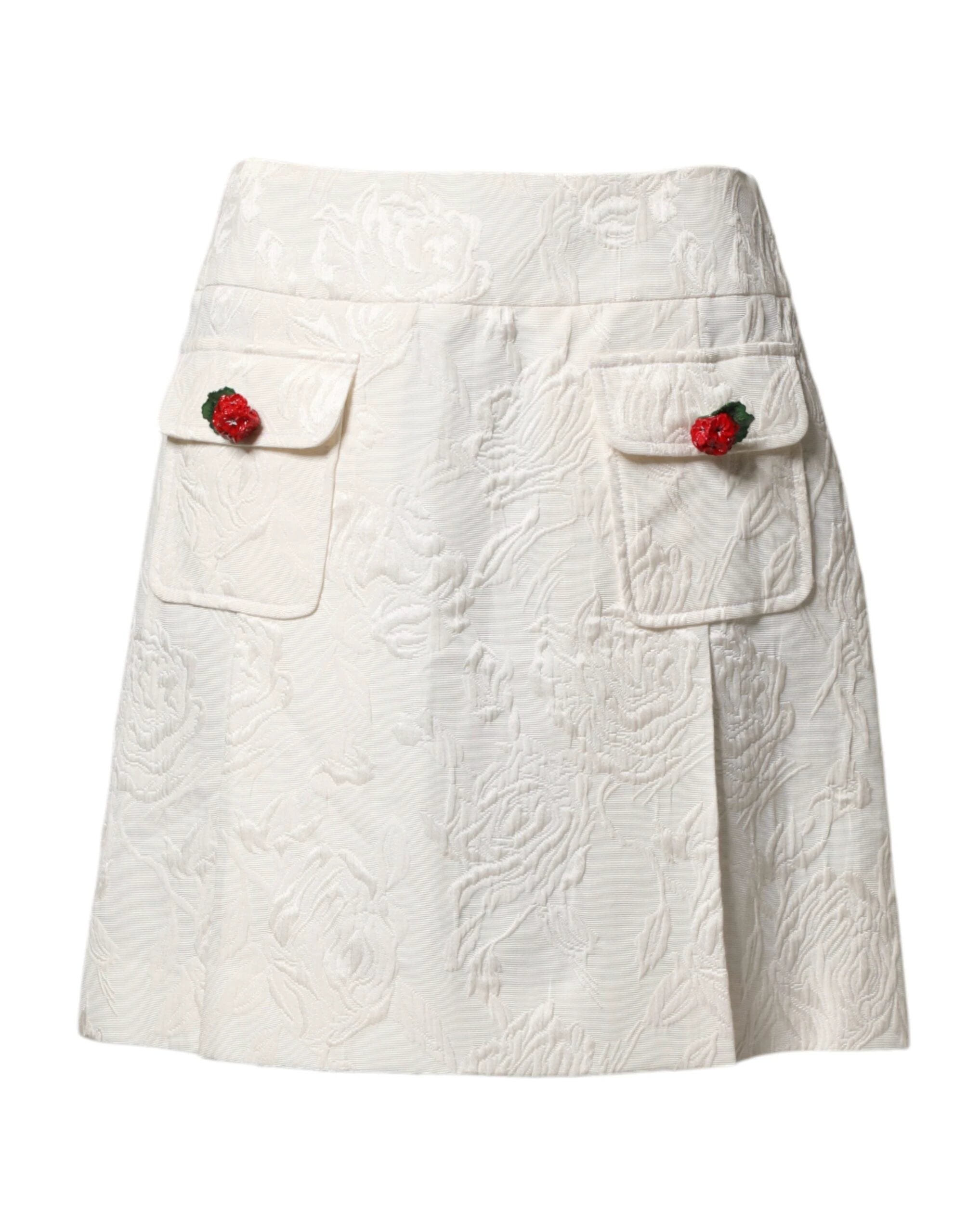 Dolce & Gabbana White Floral Brocade High Waist Mini Skirt by Dolce & Gabbana
