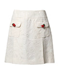Jupe courte taille haute Dolce &amp; Gabbana en brocart floral blanc