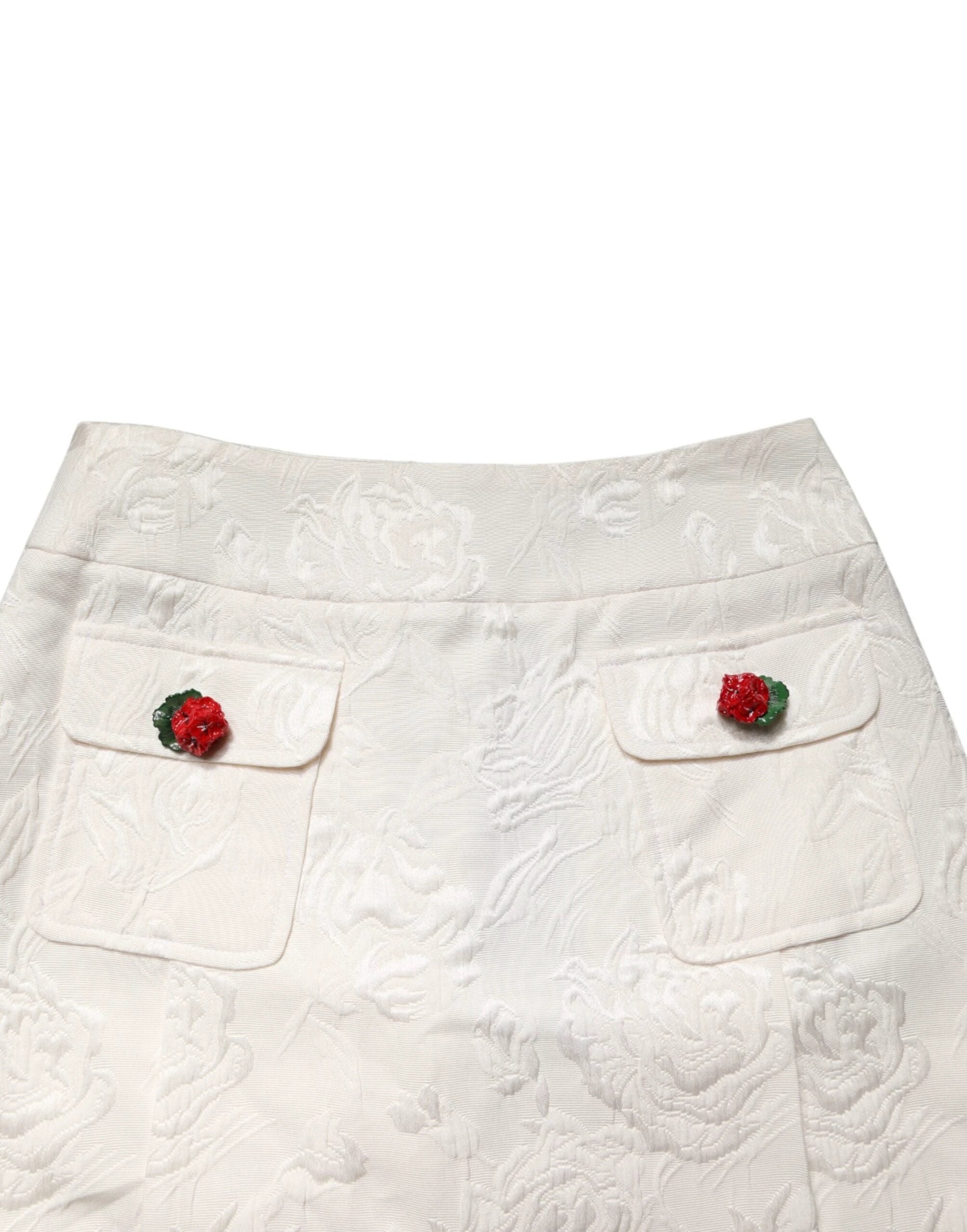 Dolce & Gabbana White Floral Brocade High Waist Mini Skirt by Dolce & Gabbana