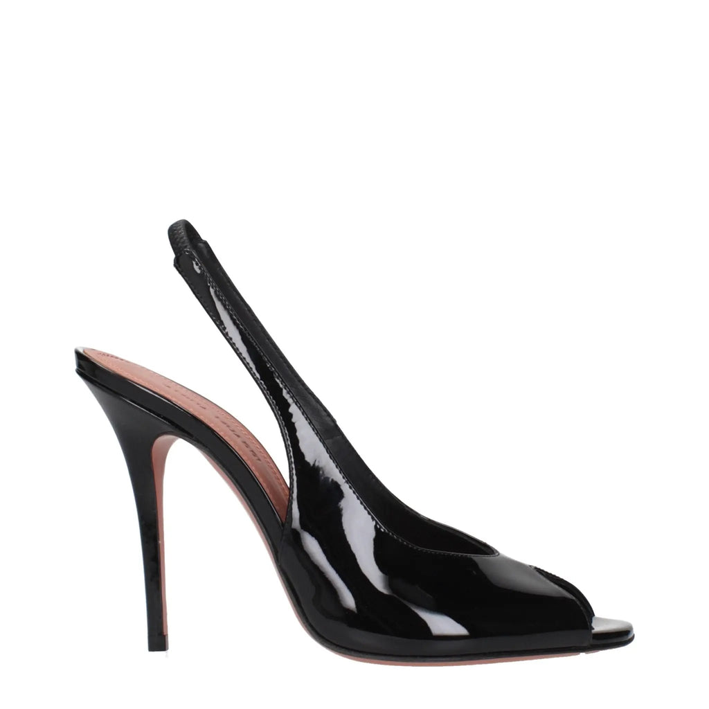 Sandales à talons aiguilles en cuir noir Amina Muaddi