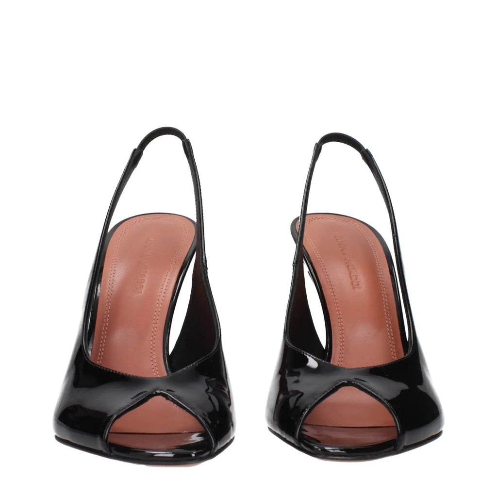 Sandales à talons aiguilles en cuir noir Amina Muaddi
