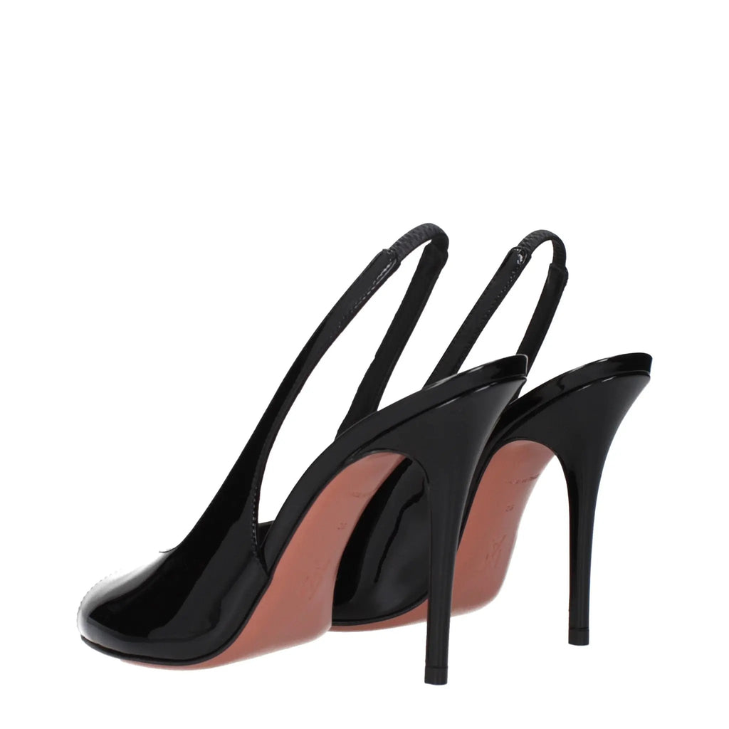 Sandales à talons aiguilles en cuir noir Amina Muaddi