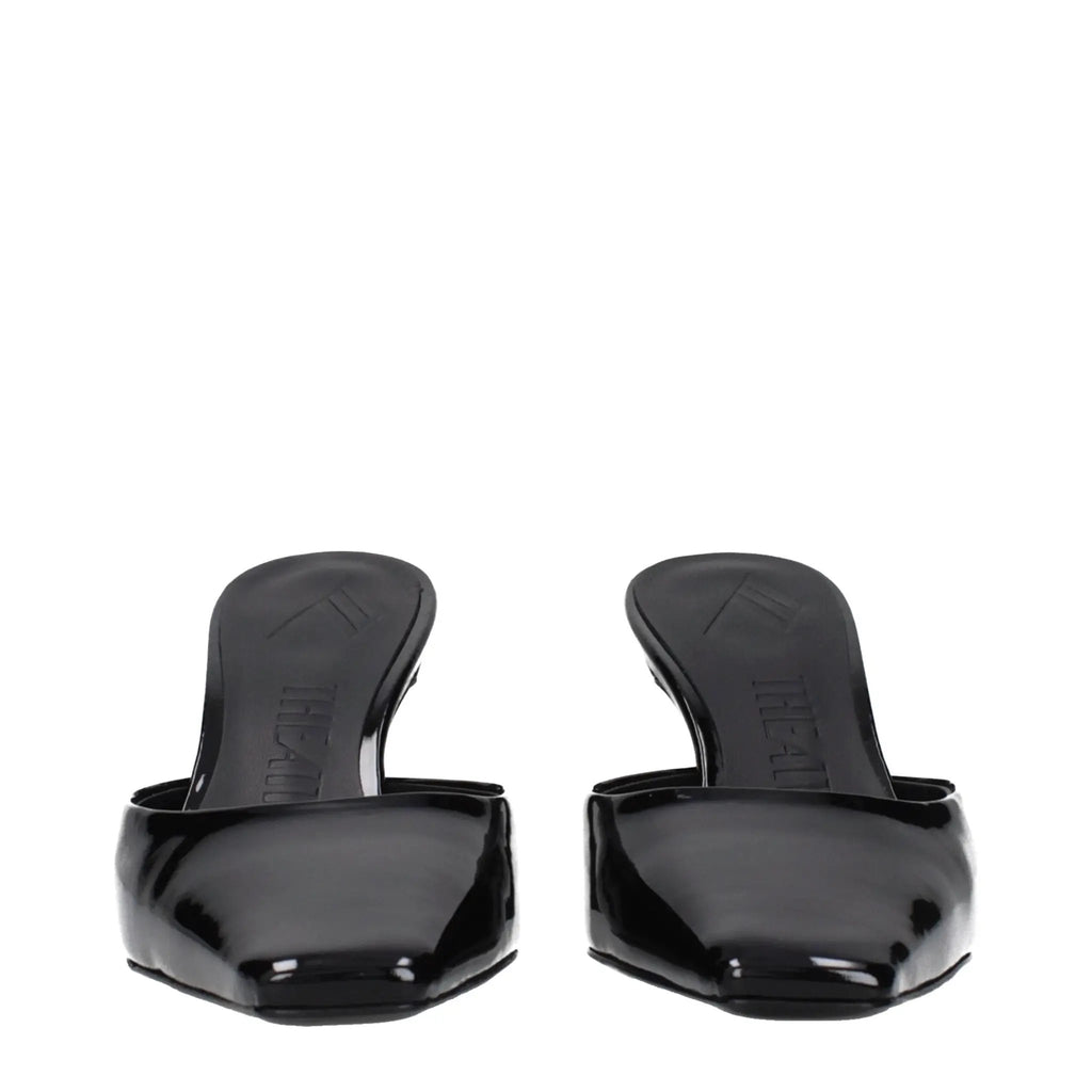 The Attico Black Leather Flat Sandals