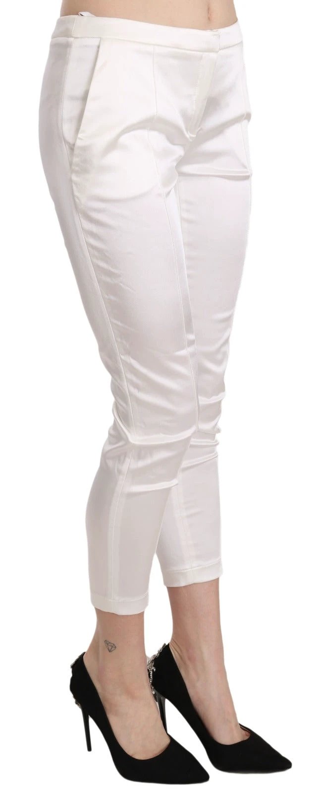 Elisabetta Franchi White Low Waist Cropped Skinny Trouser Pants by Elisabetta Franchi