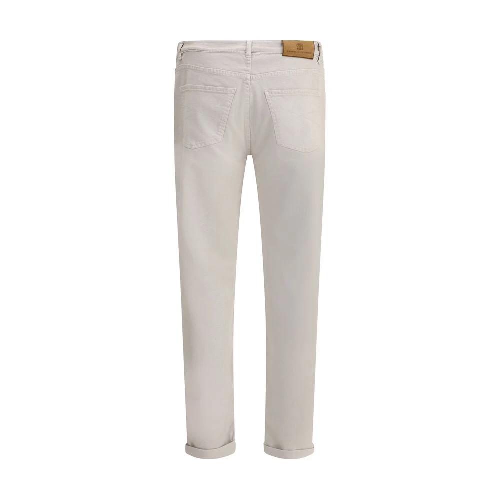 Brunello Cucinelli Beige Cotton Straight-Leg Jeans by Brunello Cucinelli