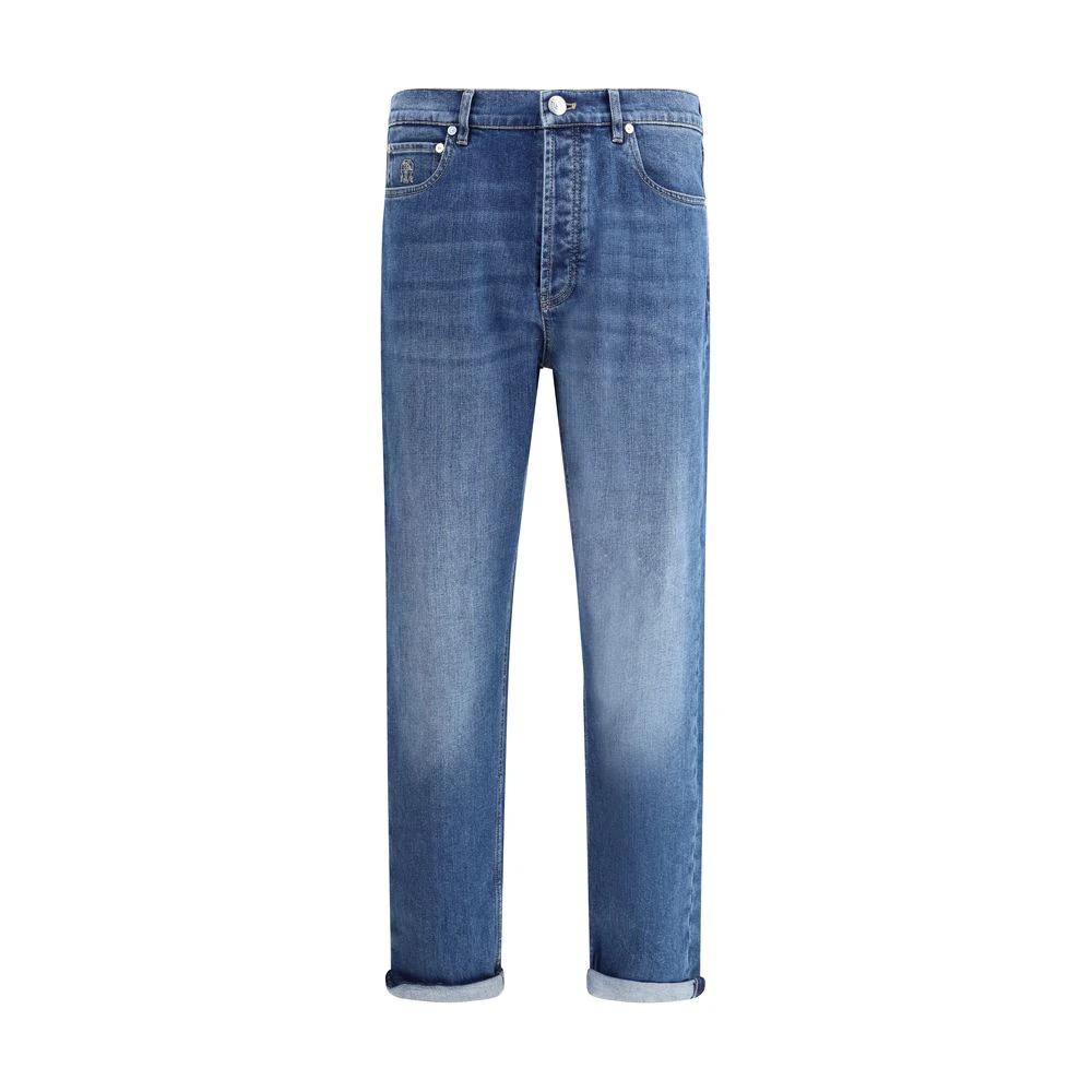 Brunello Cucinelli Blue Cotton Straight-Leg Jeans by Brunello Cucinelli