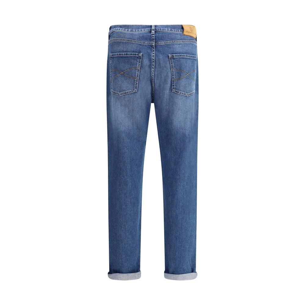 Brunello Cucinelli Blue Cotton Straight-Leg Jeans by Brunello Cucinelli