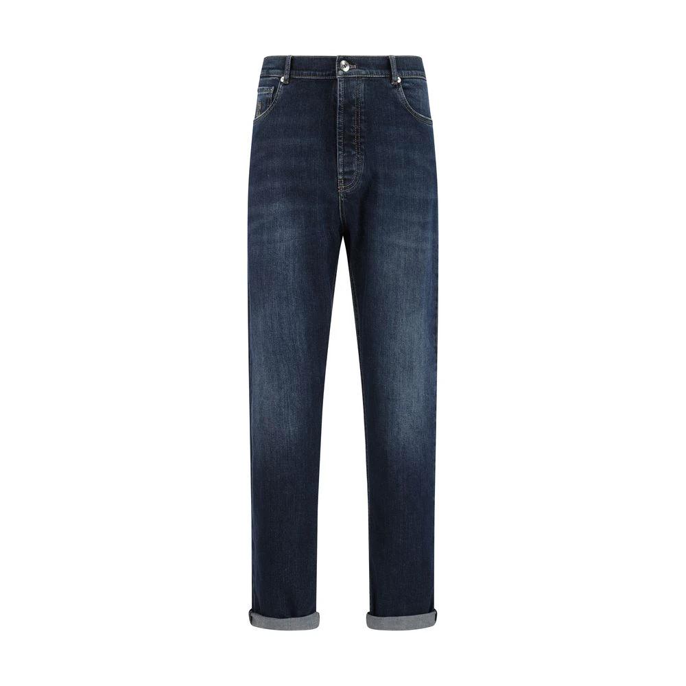 Brunello Cucinelli Blue Cotton Straight-Leg Jeans by Brunello Cucinelli