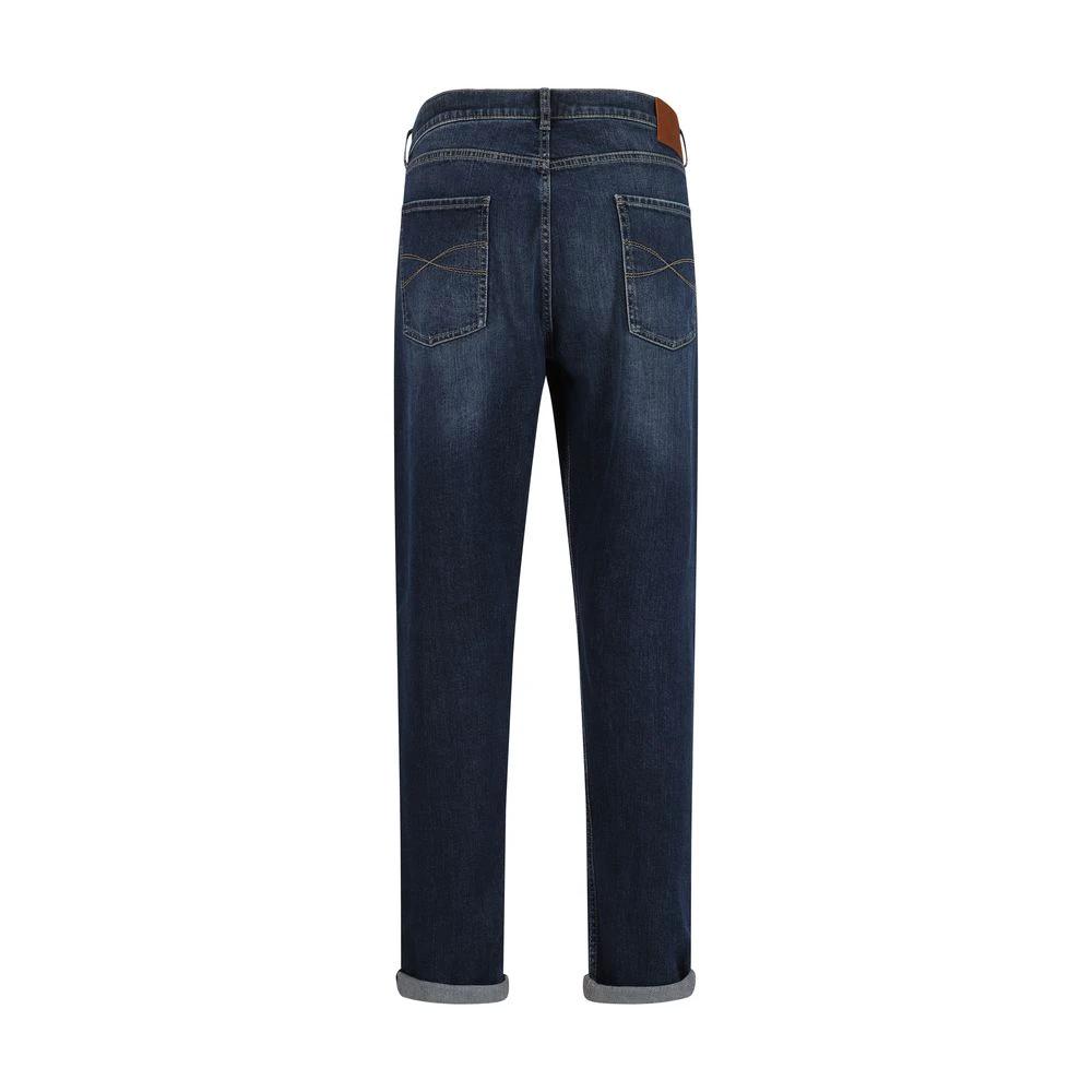 Brunello Cucinelli Blue Cotton Straight-Leg Jeans by Brunello Cucinelli