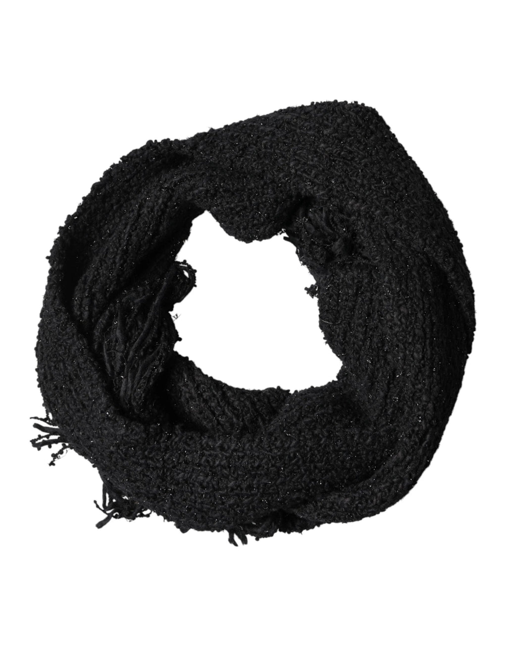 Dolce & Gabbana Black Cashmere Knit Shawl Fringes Scarf by Dolce & Gabbana