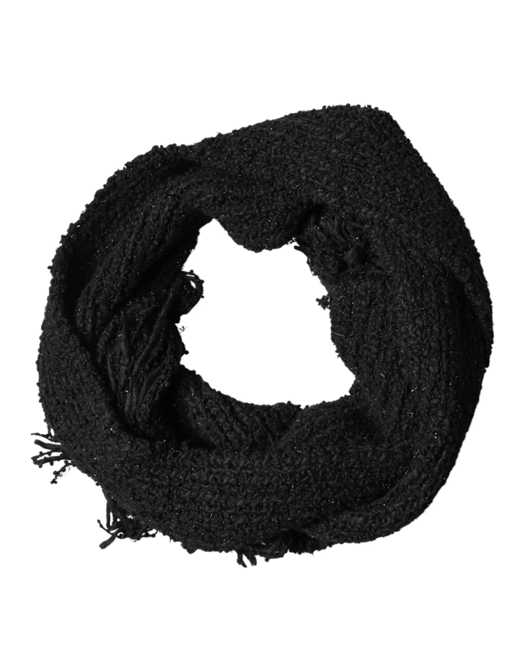 Dolce & Gabbana Black Cashmere Knit Shawl Fringes Scarf by Dolce & Gabbana