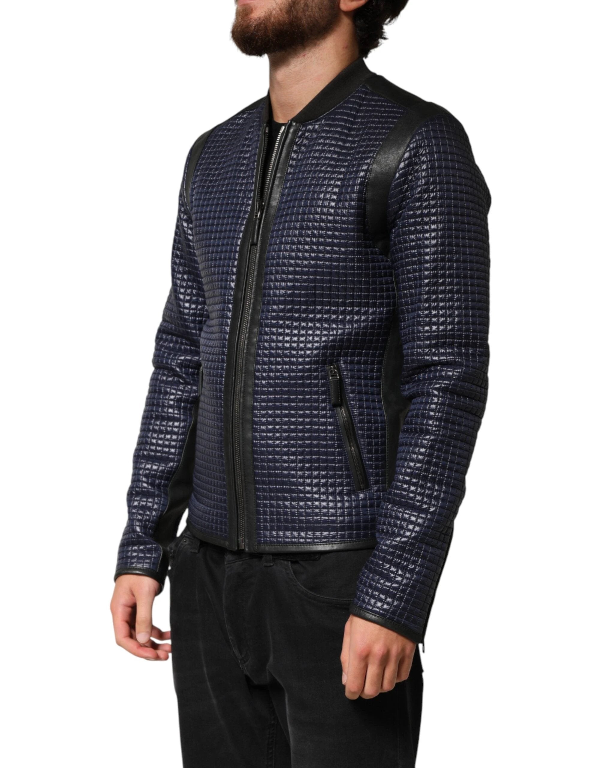 Dolce & Gabbana Blue Nylon Full Zip Bomber Men Jacket by Dolce & Gabbana