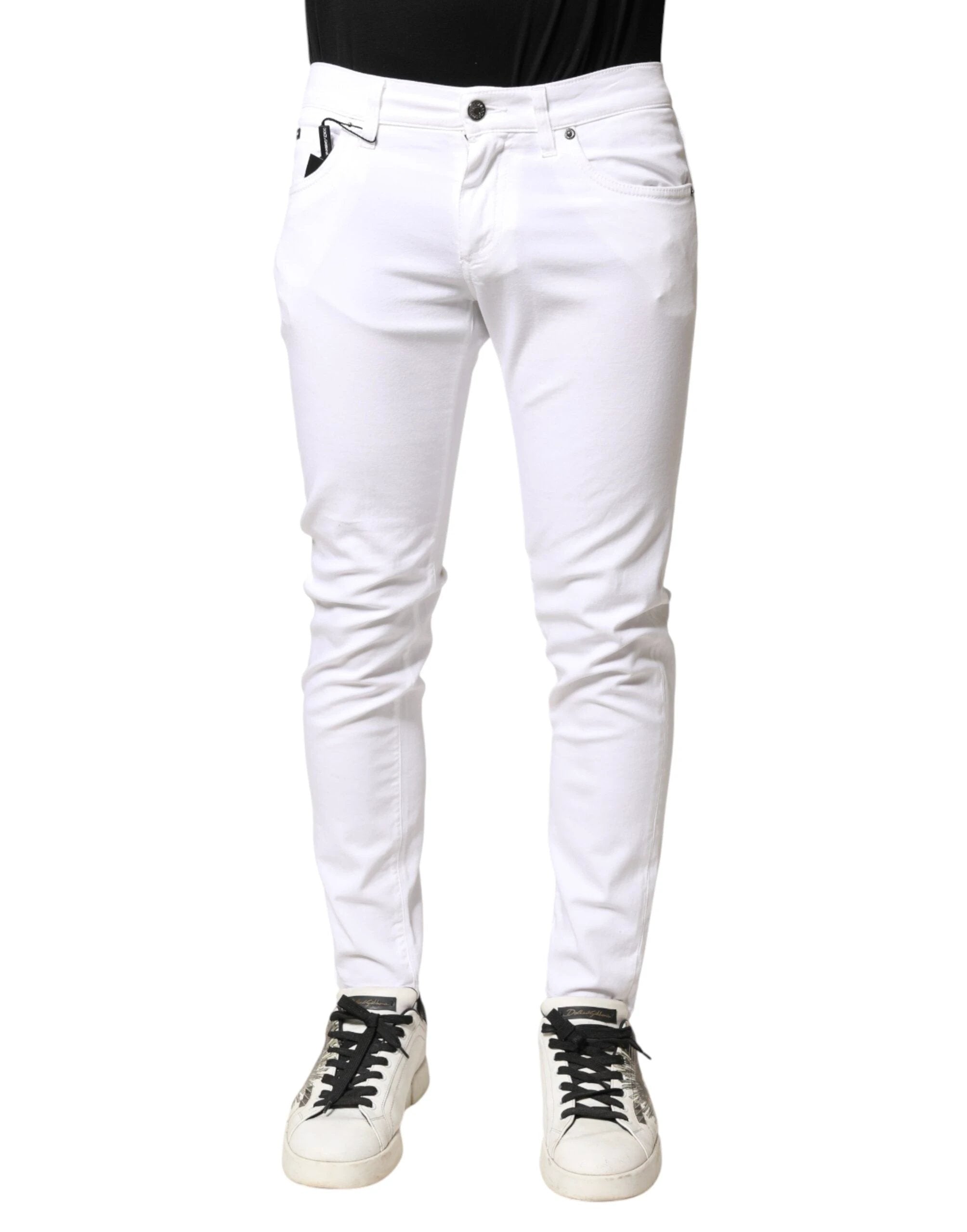 Dolce & Gabbana White Cotton Stretch Skinny Denim Men Jeans by Dolce & Gabbana