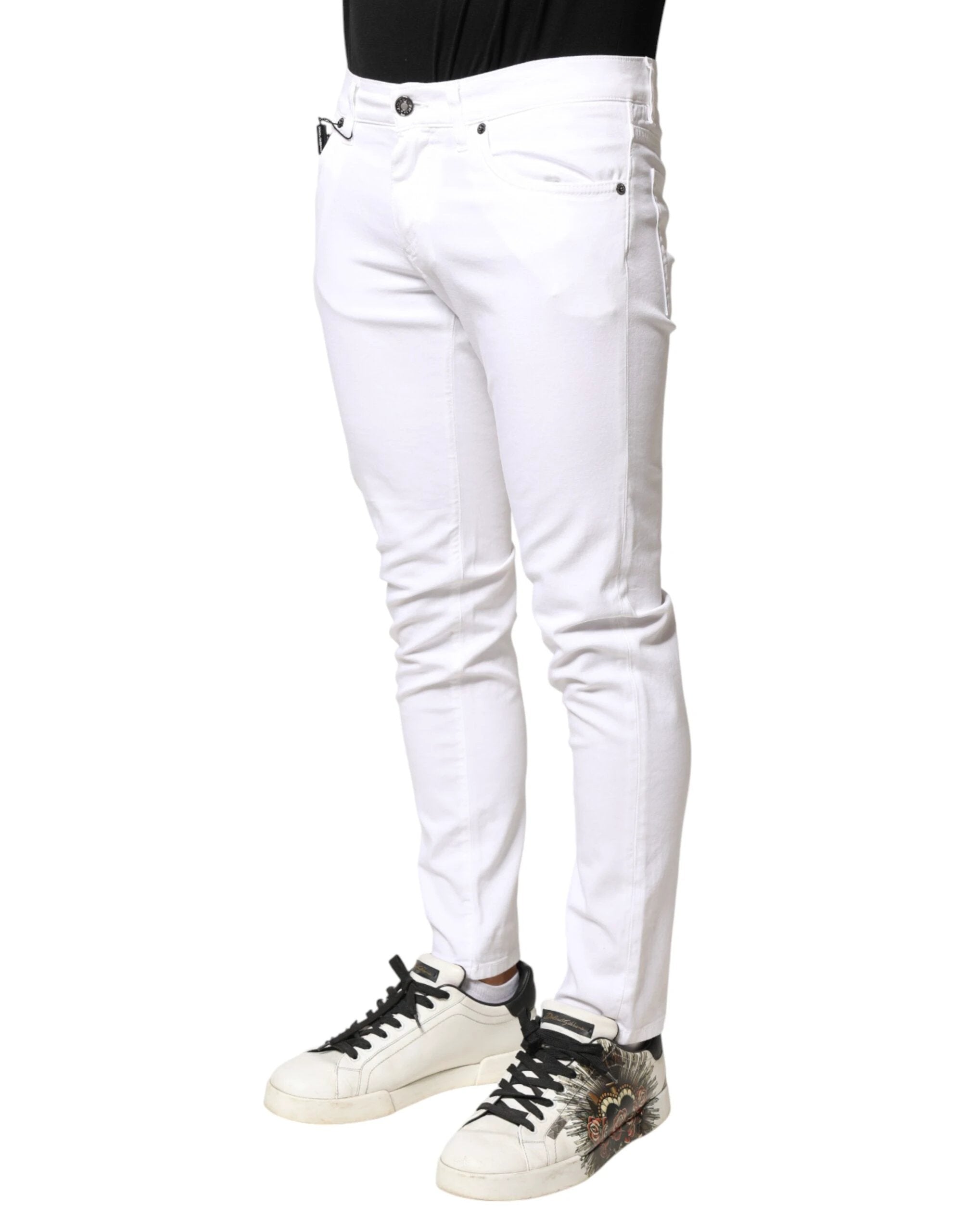 Dolce & Gabbana White Cotton Stretch Skinny Denim Men Jeans by Dolce & Gabbana