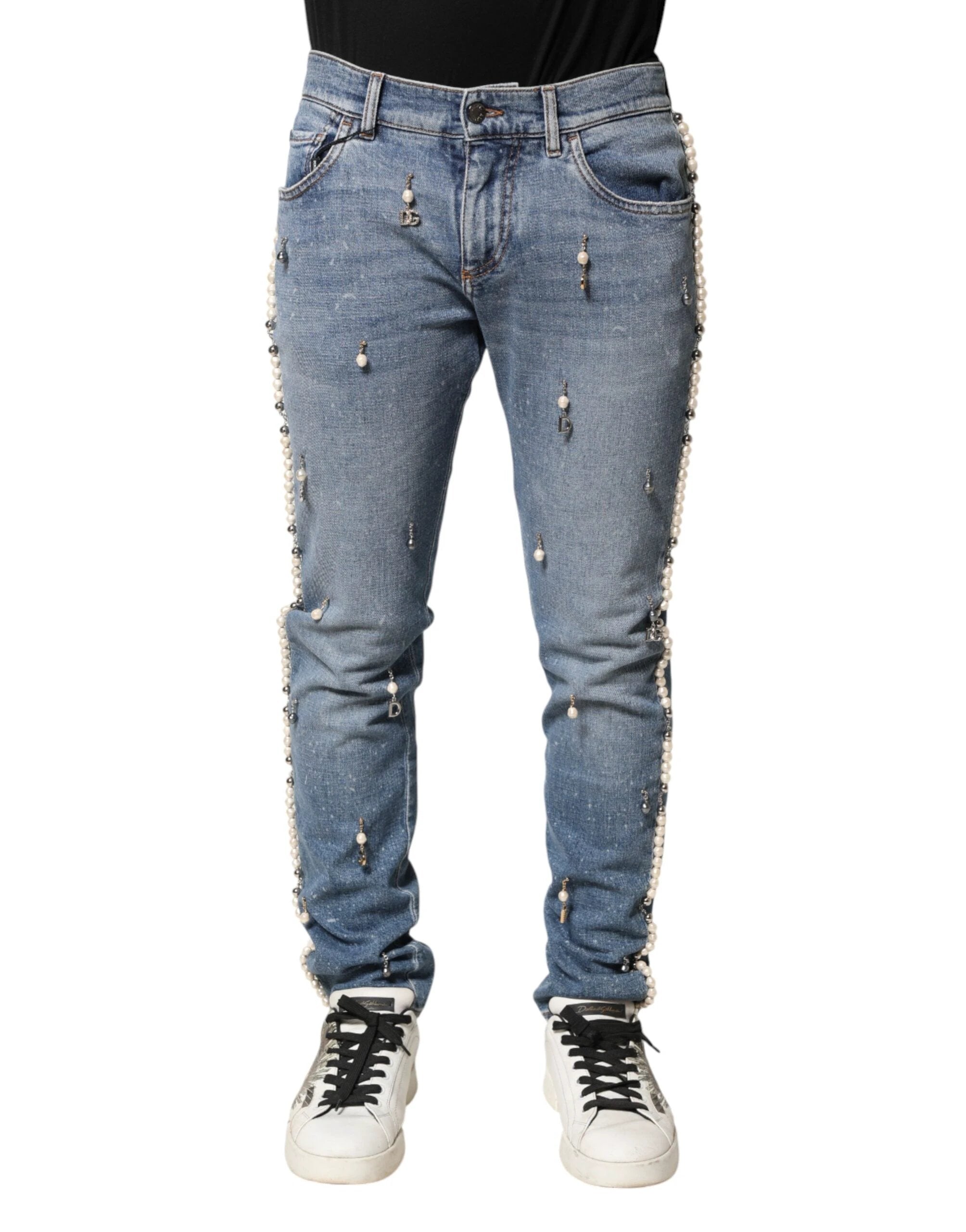 Dolce & Gabbana Blue Embellished Cotton Skinny Denim Jeans by Dolce & Gabbana