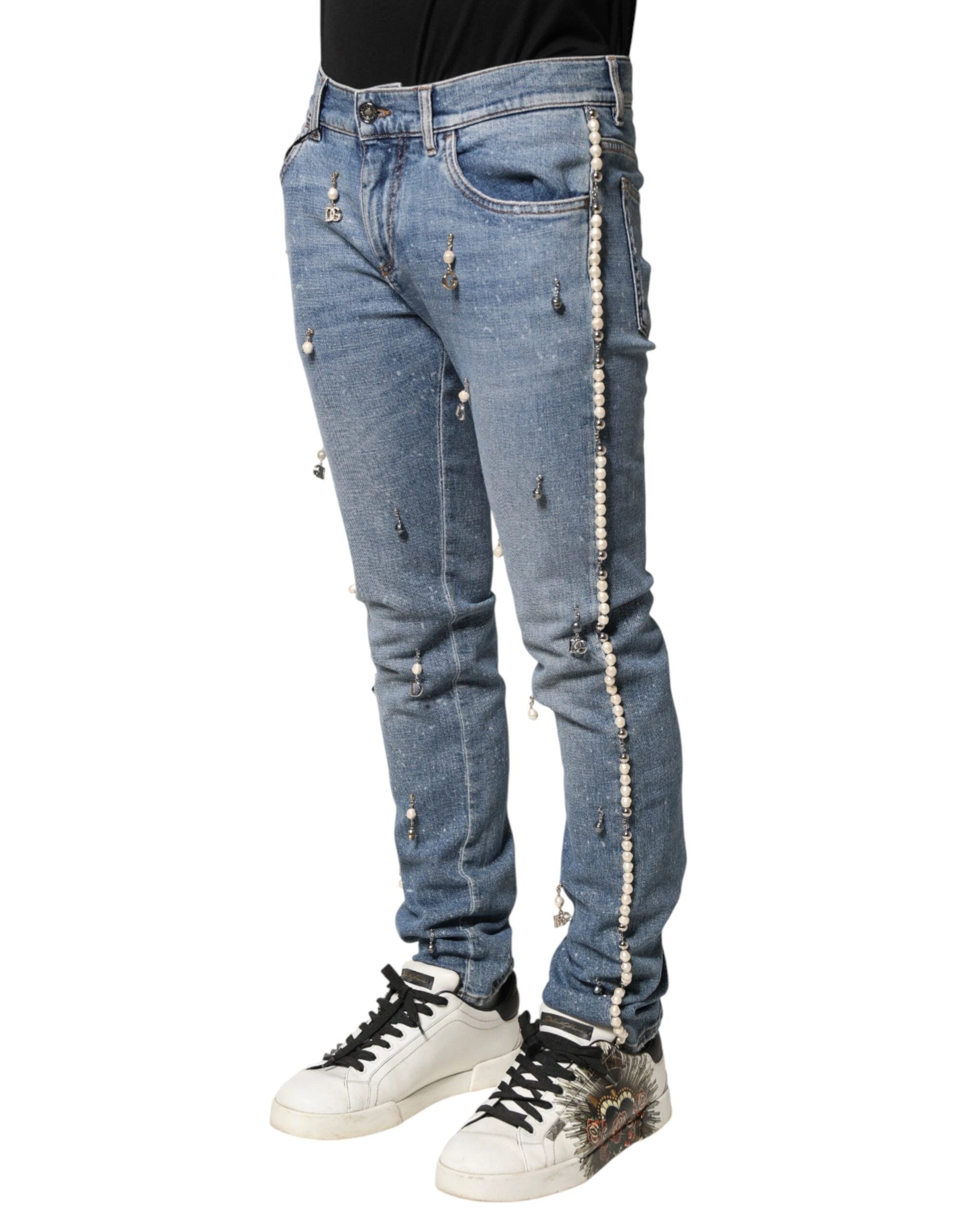 Dolce & Gabbana Blue Embellished Cotton Skinny Denim Jeans by Dolce & Gabbana